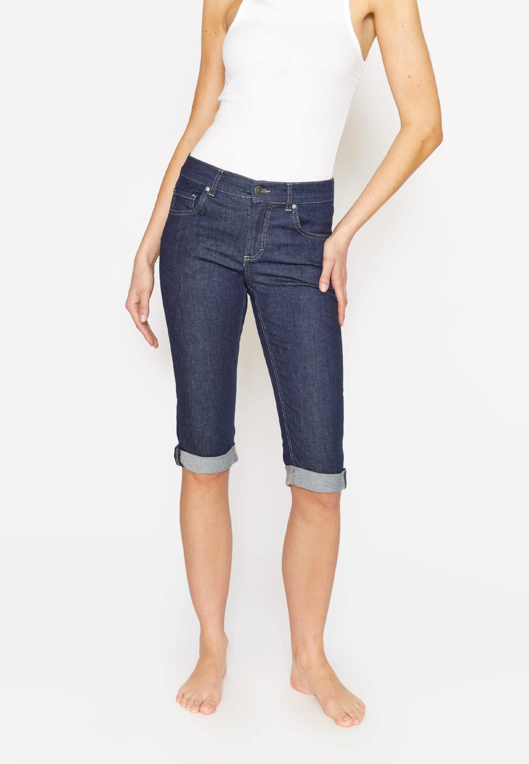 ANGELS 5-Pocket-Jeans Jeans Capri TU Stoffgewicht: oz 7,5 Used-Look Label-Applikationen, mit mit