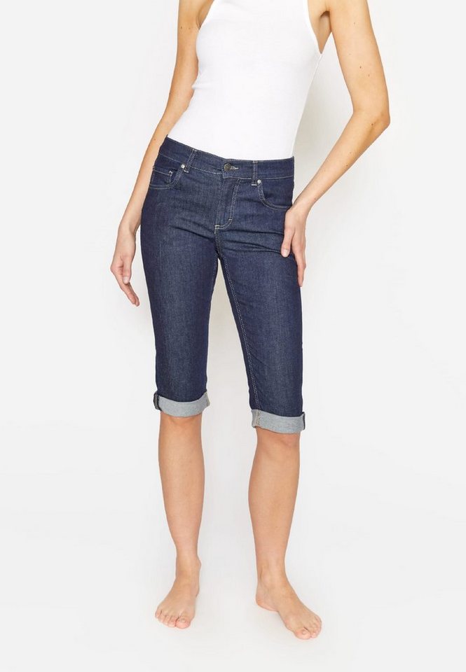 Capri Used-Look Jeans oz Label-Applikationen, 5-Pocket-Jeans mit mit 7,5 ANGELS TU Stoffgewicht: