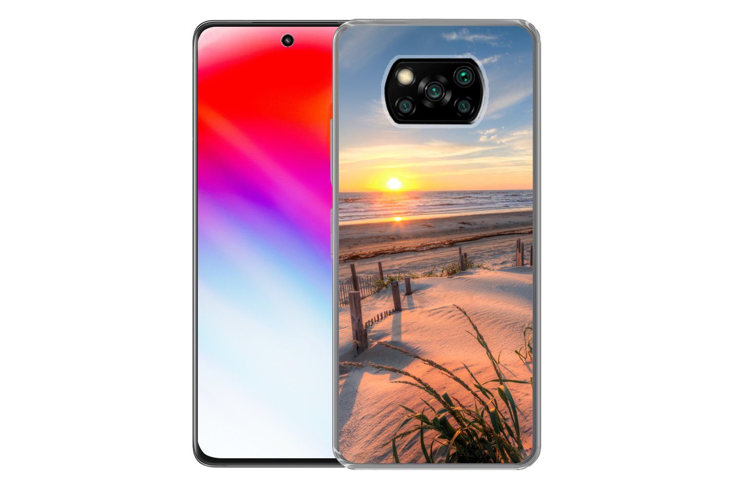 MuchoWow Handyhülle für Xiaomi Poco X3 Pro Strand - Meer - Düne - Sonnenuntergang - Landsc, Phone Case, Silikon, Schutzhülle Dünn