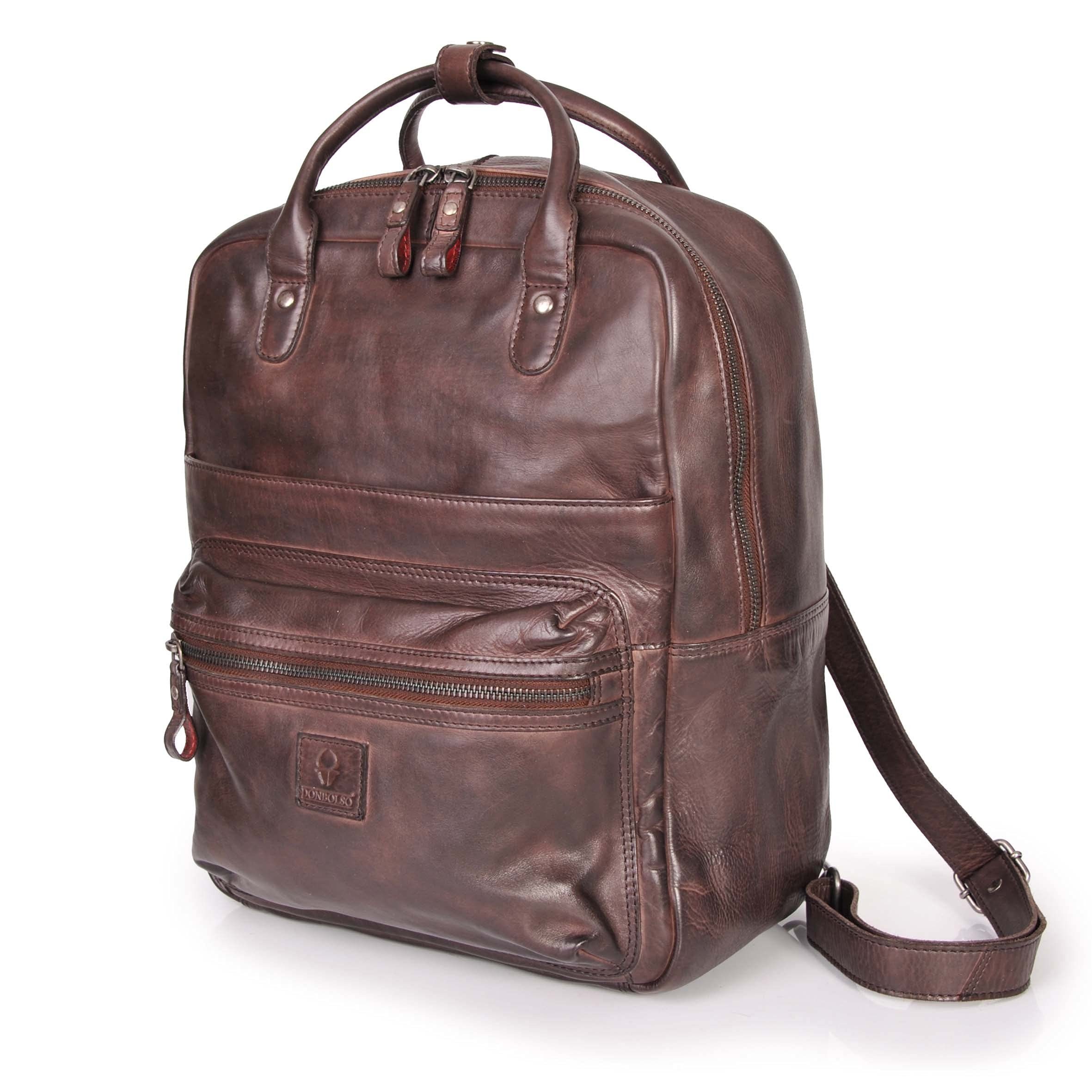 Donbolso Daypack Premium Damen Daypack aus Nappaleder I Laptopfach, Braun L