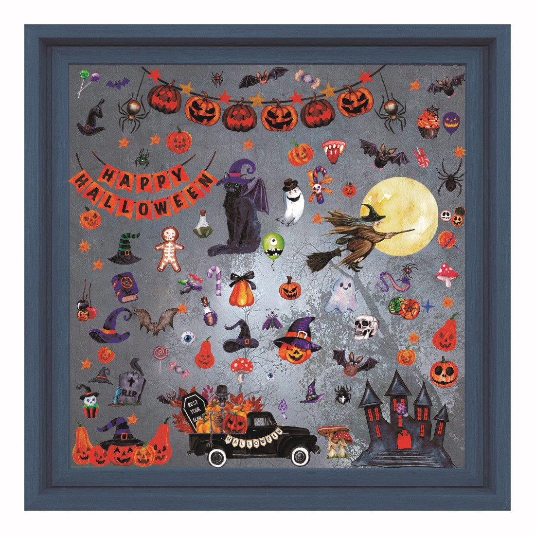 Bomiclss Fenstersticker Halloween-Fenstersticker mit Kürbis- und Hexenmotiv