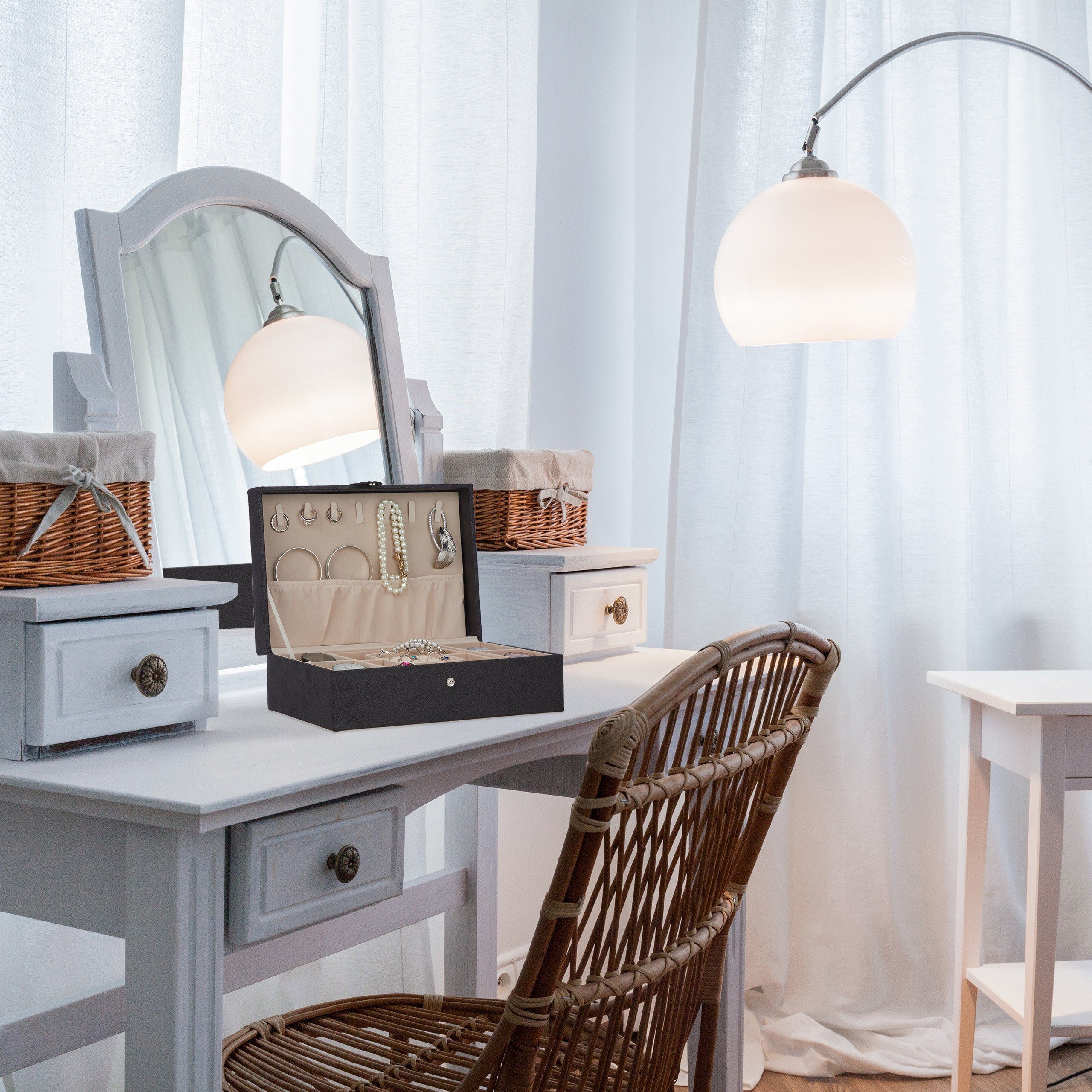 relaxdays Schmuckkasten Schmuckkästchen in Lederoptik, schwarz günstig online kaufen