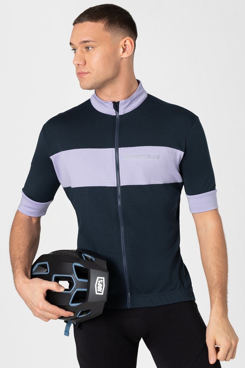 Radtrikot M reflektierenden Merino-Materialmix Logos Merino GRAVIER SUPER.NATURAL mit Fahrradtrikot CAMISA Blueberry/Lavender