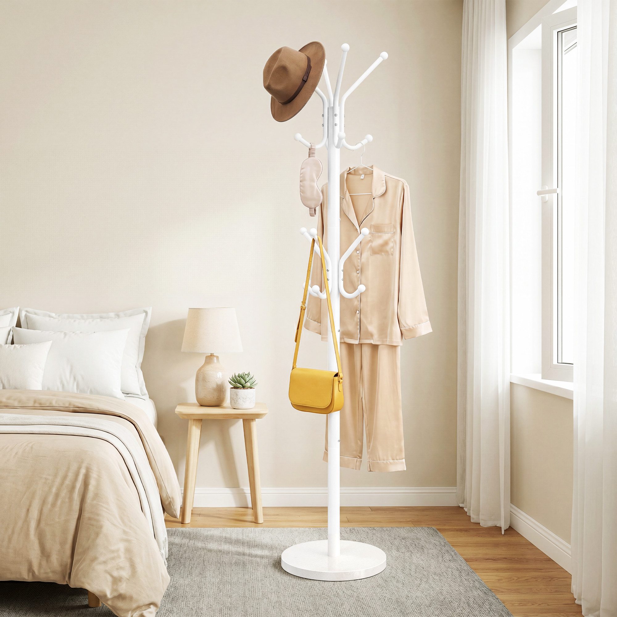 SONGMICS Garderobenständer Freistehender Kleiderständer aus Stahl mit Marmorfuß, 30 x 30 x 173 cm, für Flur und Schlafzimmer, Jackenständer – Bild 3 von 5