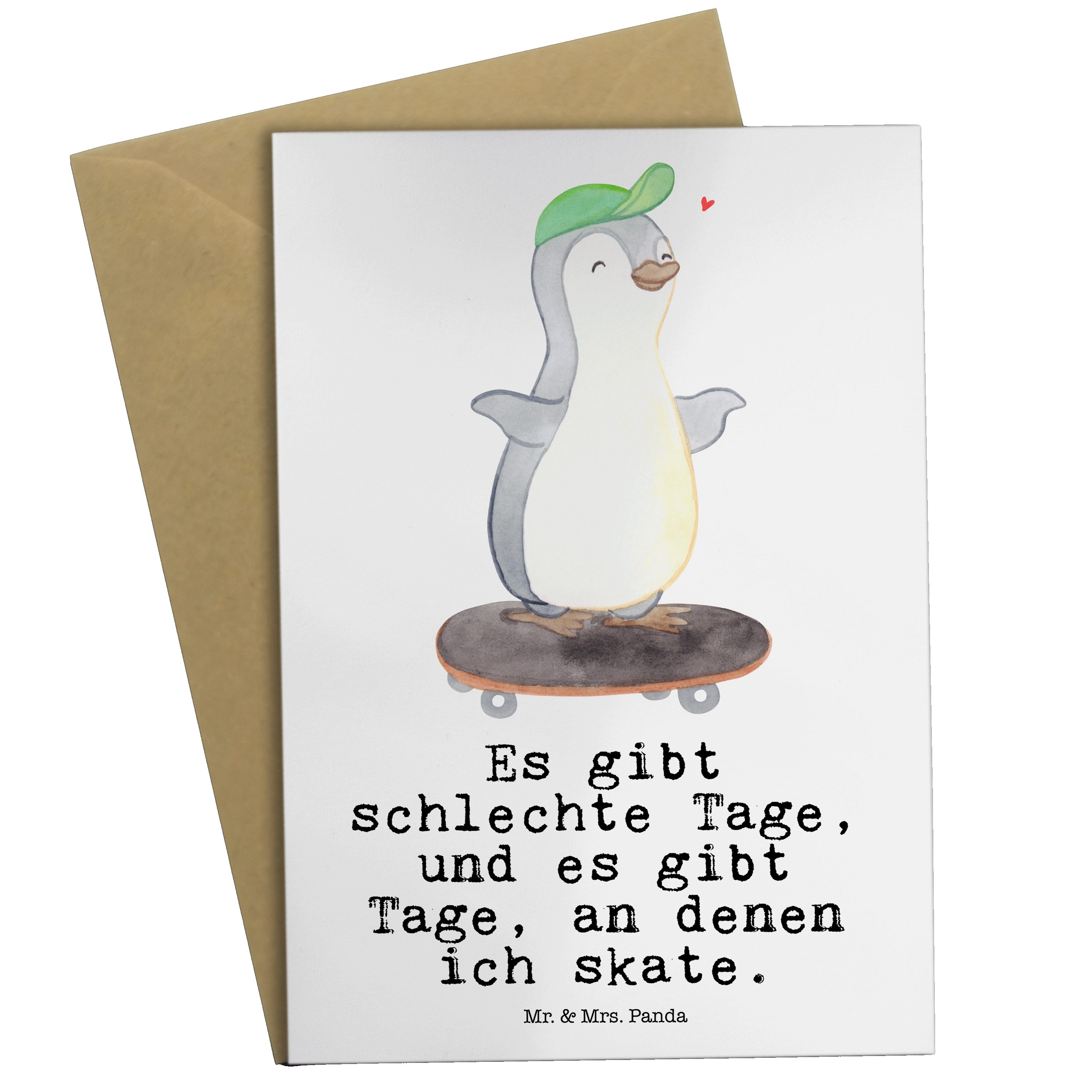Mr. & Mrs. Panda Grußkarte Pinguin Skateboarden Tage - Weiß - Geschenk, Auszeichnung, Skateboard