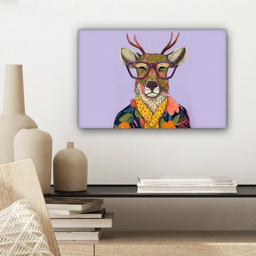 OneMillionCanvasses® Leinwandbild Hirsche - Tiere - Blumen - Hippie, (1 St), Wandbild Leinwandbilder, Aufhängefertig, Wanddeko, 30x20 cm