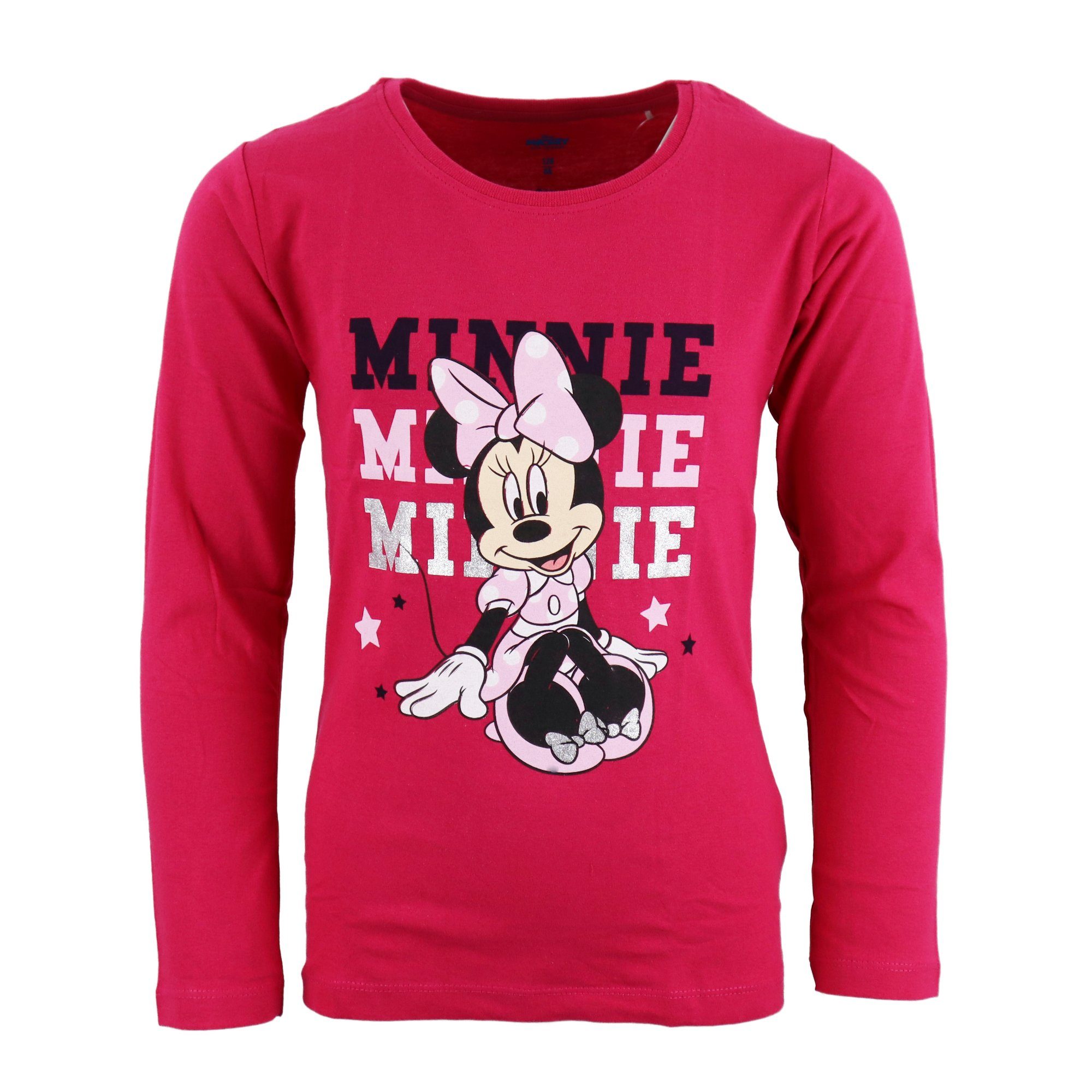 Minnie Dunkelblau Disney Gr. Mouse Baumwolle, 134, 104 oder bis Mädchen Langarmshirt Maus Shirt Kinder Minnie Pink 100%