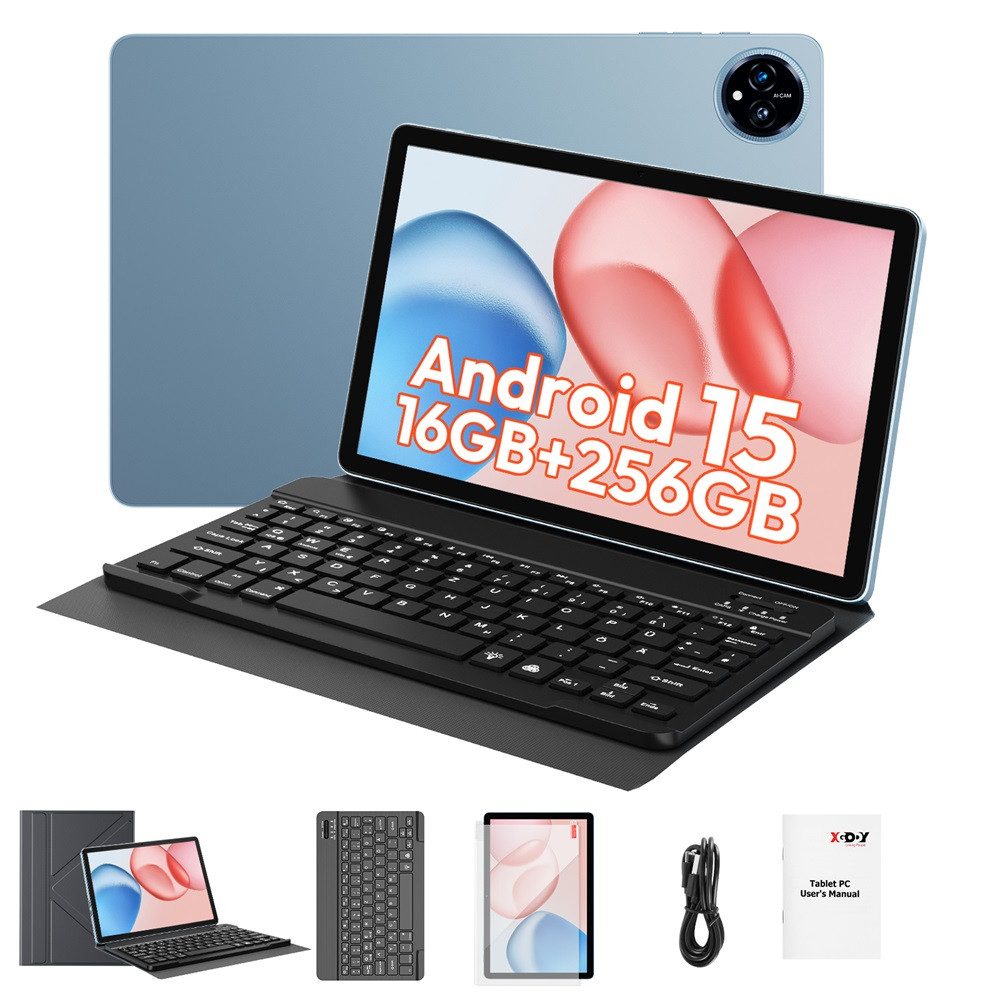 XGODY 11"(16GB+256GB) Android 15(Kostenlose Ledertasche,Tastatur,  Ladegerät) Tablet (11", 256 GB, 15, 5GWIFI, 16GB RAM, Android 15, Widevine L1,8-Core,HD PC Mit Tastaturtasche)