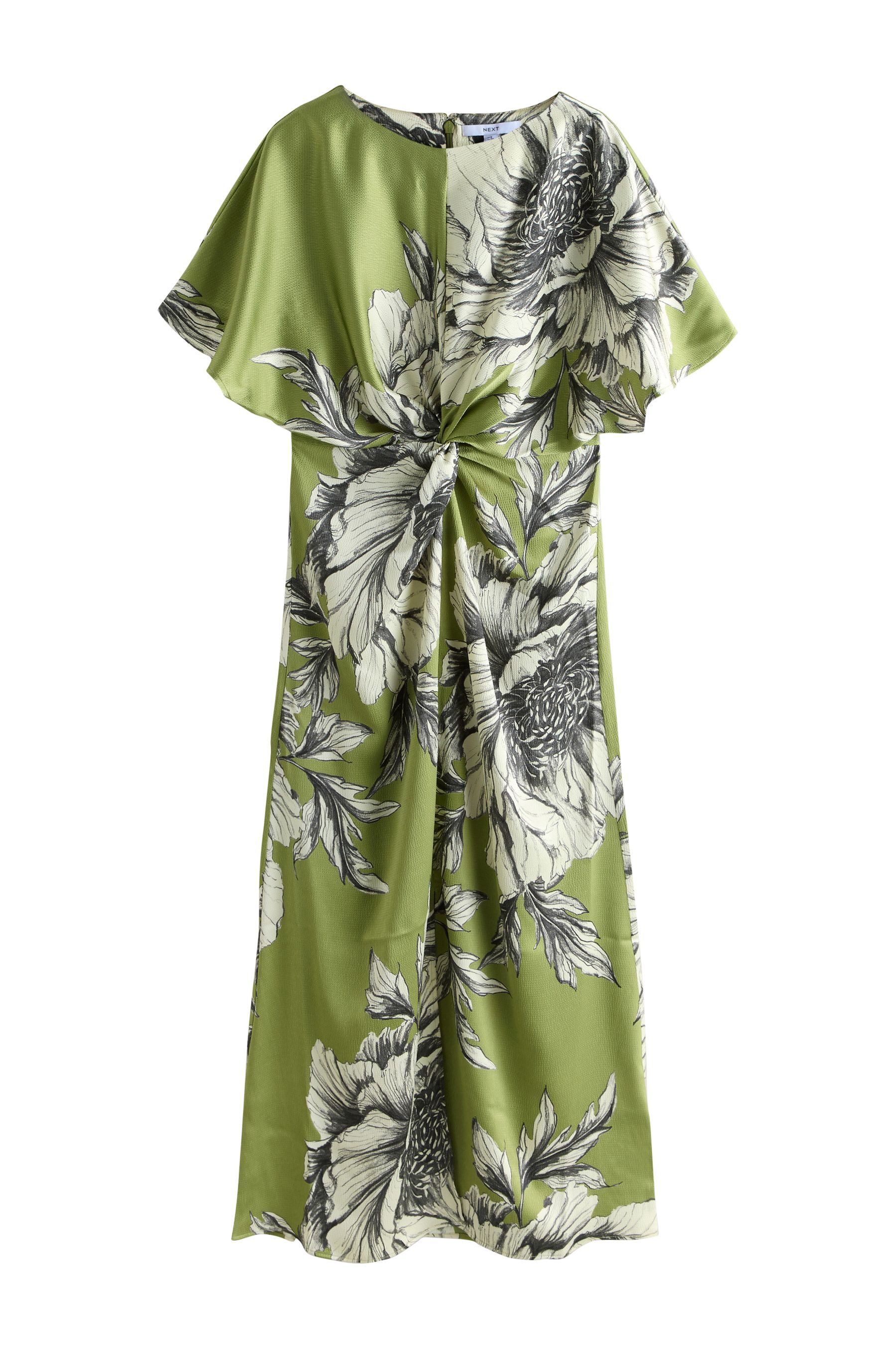 Next Midikleid Kurzärmeliges Midikleid aus strukturiertem Satin (1-tlg)