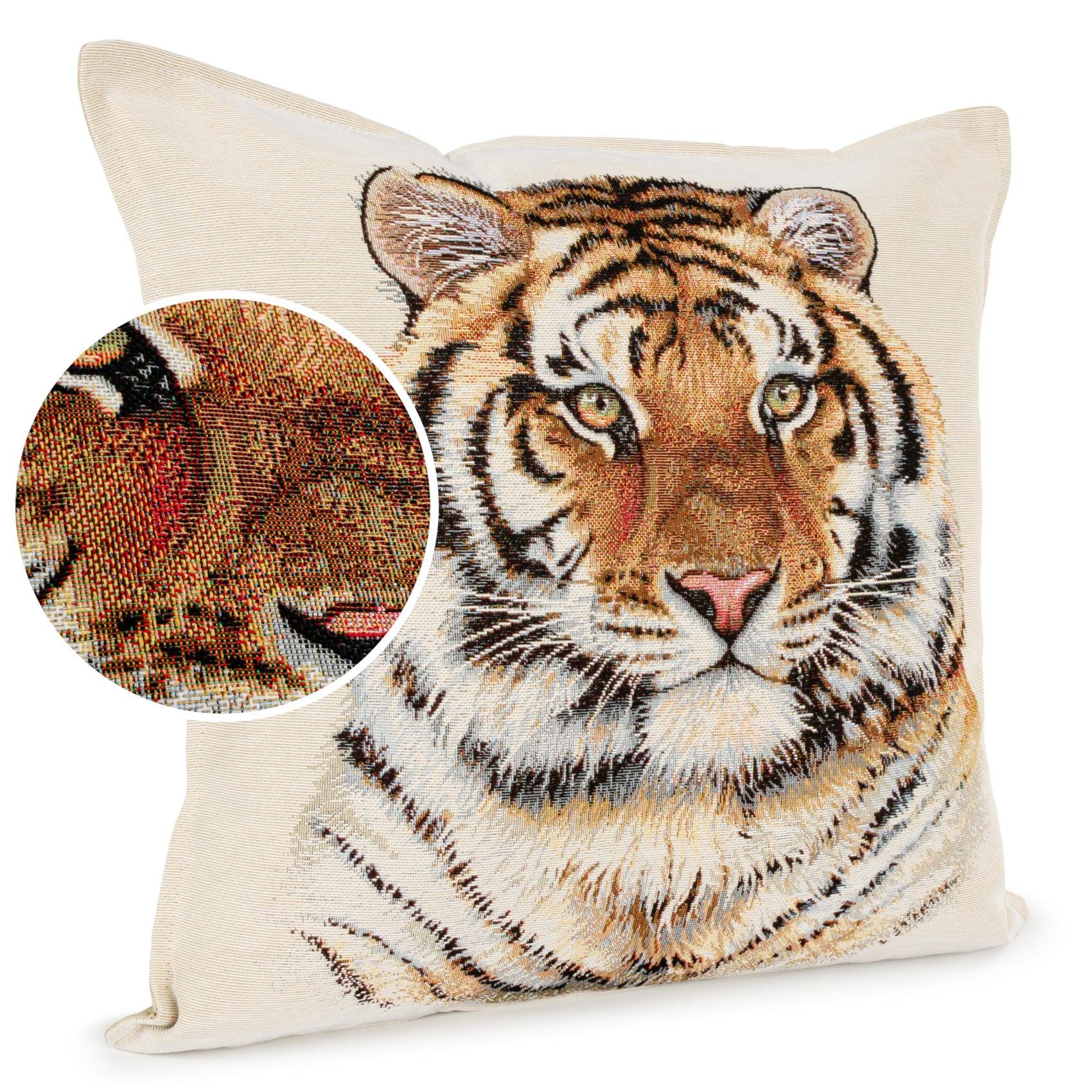 ANRO Dekokissen Royal Jacquard-Gobelin Kissen 45x45cm Dekokissen Bezug waschbar, Vintage ohne Füllung mit Reißverschluss Tiger Beige