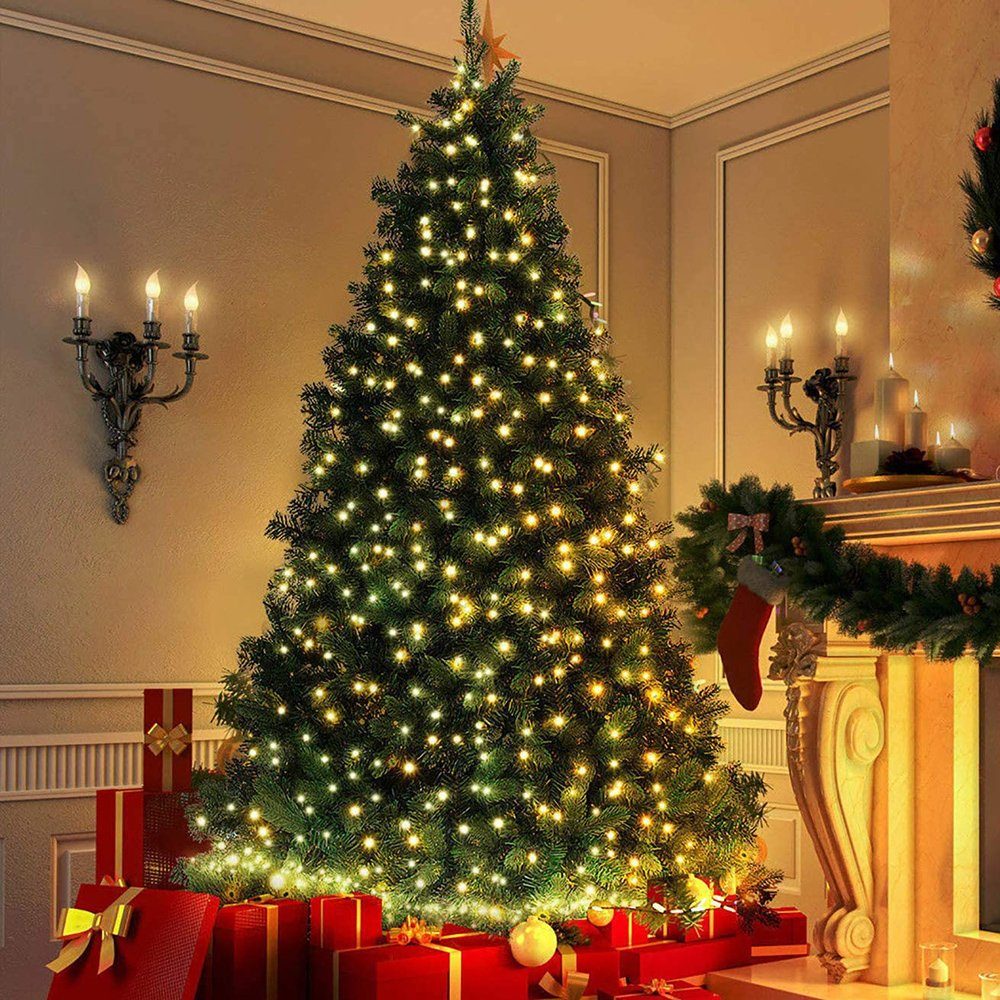 Weihnachtsbaum LED-Lichterkette 8 Außen Warmweiß/Weiß/Mehrfarbig/Blau Lichter mit USB Modi, Warmes Weiß Innen, Deko, Party Sunicol Timer, Beleuchtung Garten Wasserdicht,