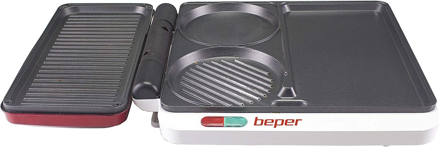 Beper Tischgrill P101CUD500 Multifunktionsgrill in Rot, 2000.00 W, 4 Kochflächen