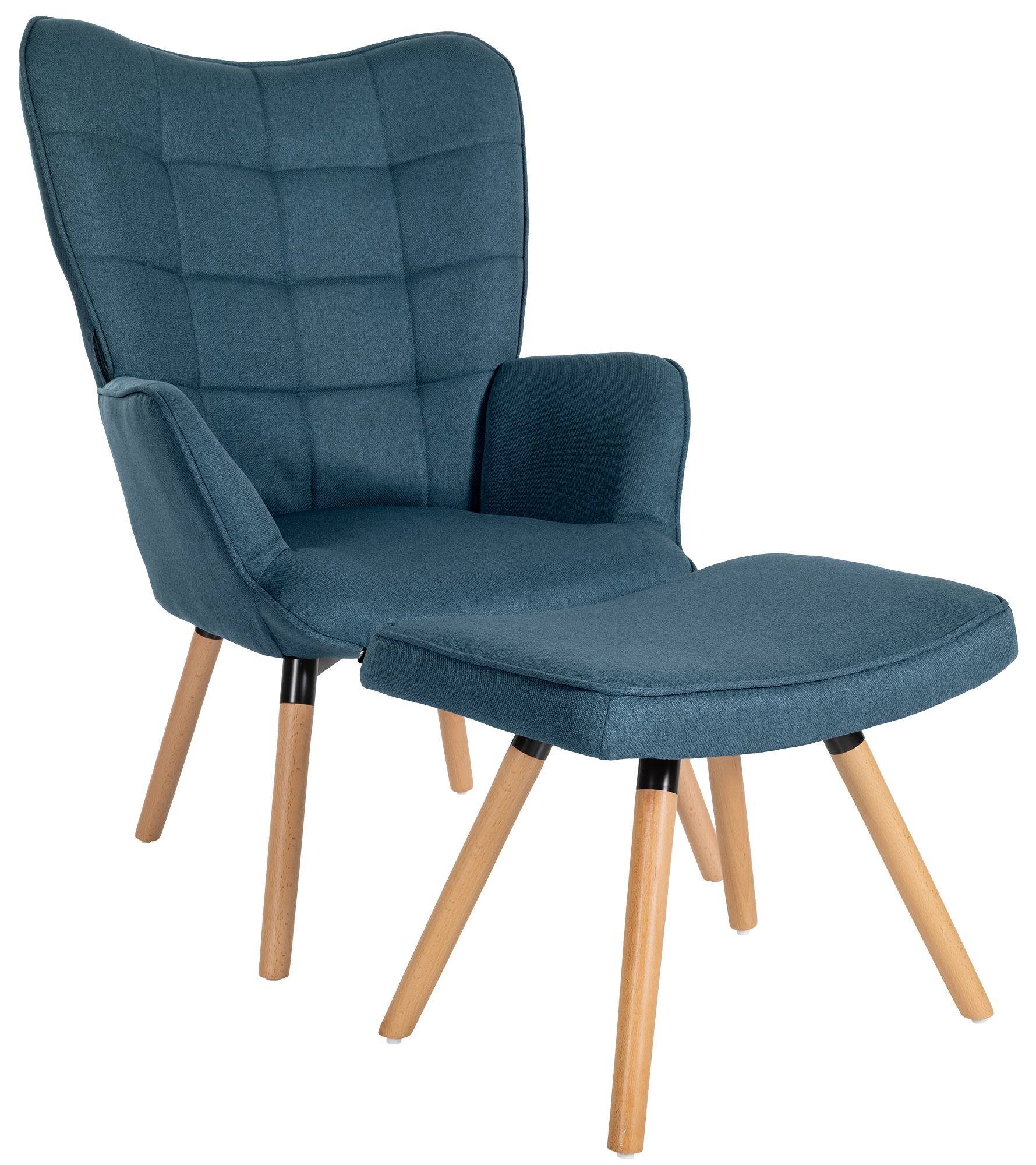 CLP Loungesessel Garding, 2-tlg., Sessel mit Hocker, Stoff-Bezug blau