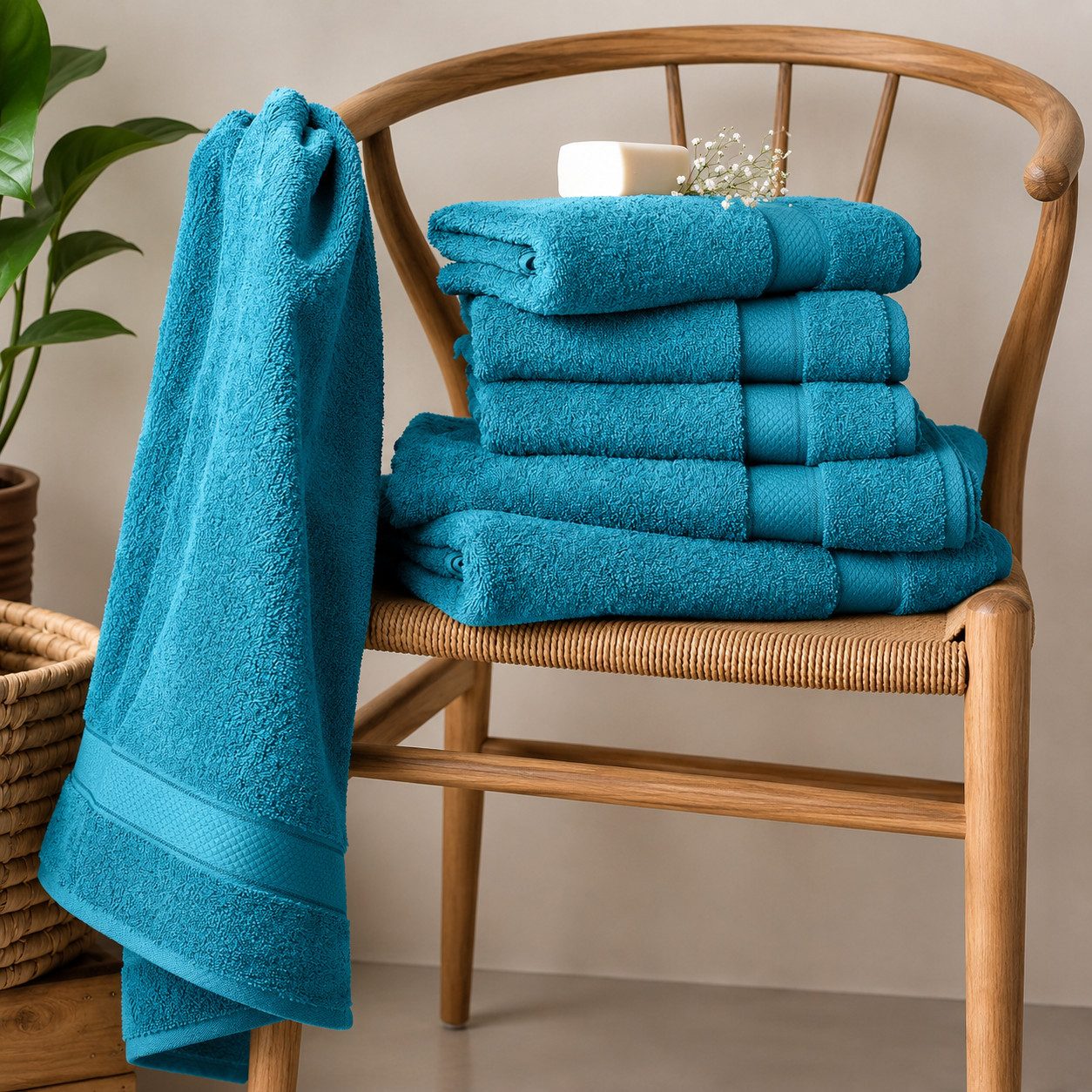 Komfortec Handtuch Set 4x Premium Badetuch Set - 70x140 cm, Frottee (4-St), 4x Handtuch-Set, 100% Baumwolle, mit Bordüre, Weich & Saugstark – Bild 4 von 5