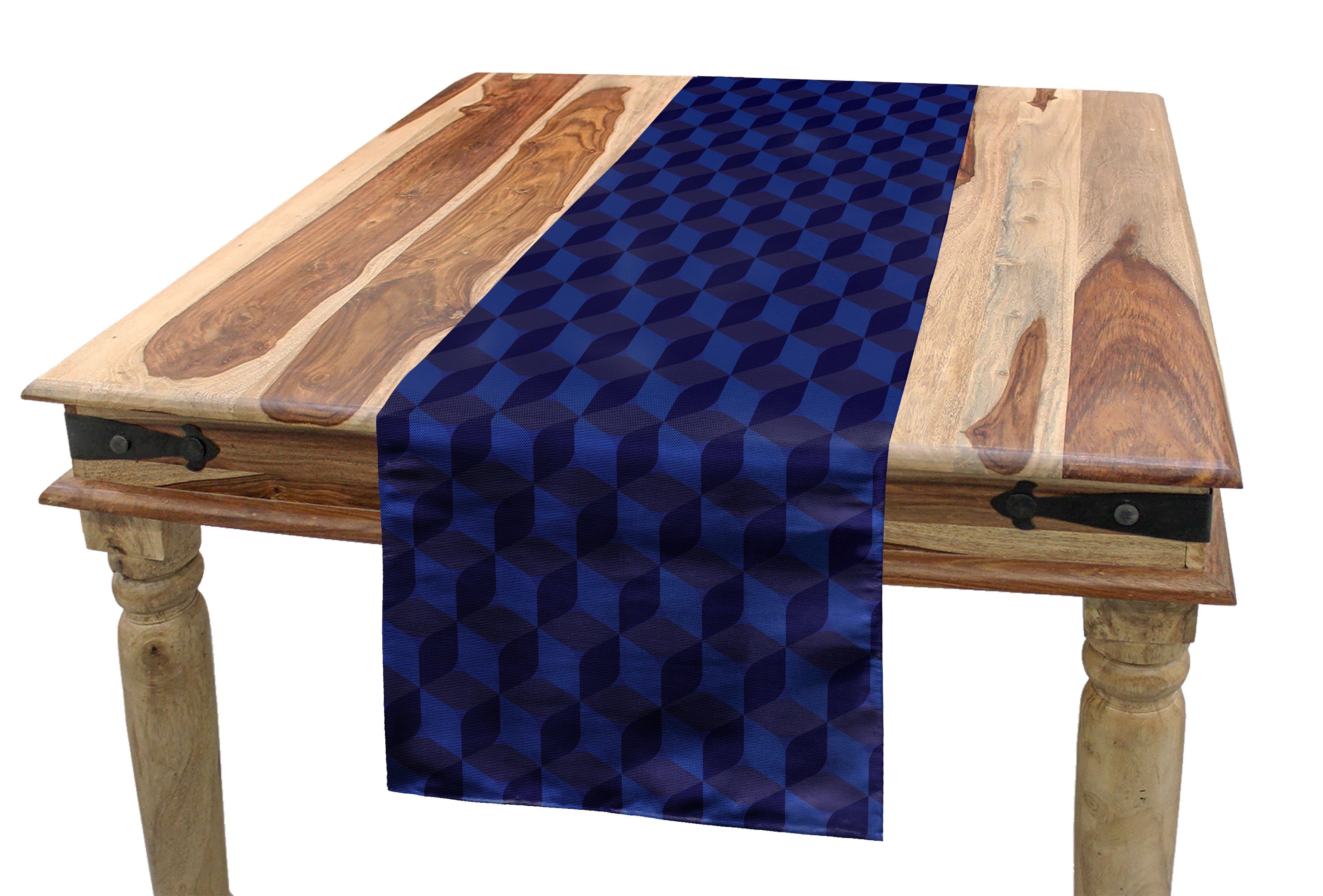 Abakuhaus Tischläufer Esszimmer Küche Rechteckiger Dekorativer Tischläufer, Dunkelblau Indigo 3D Farbe Cubes