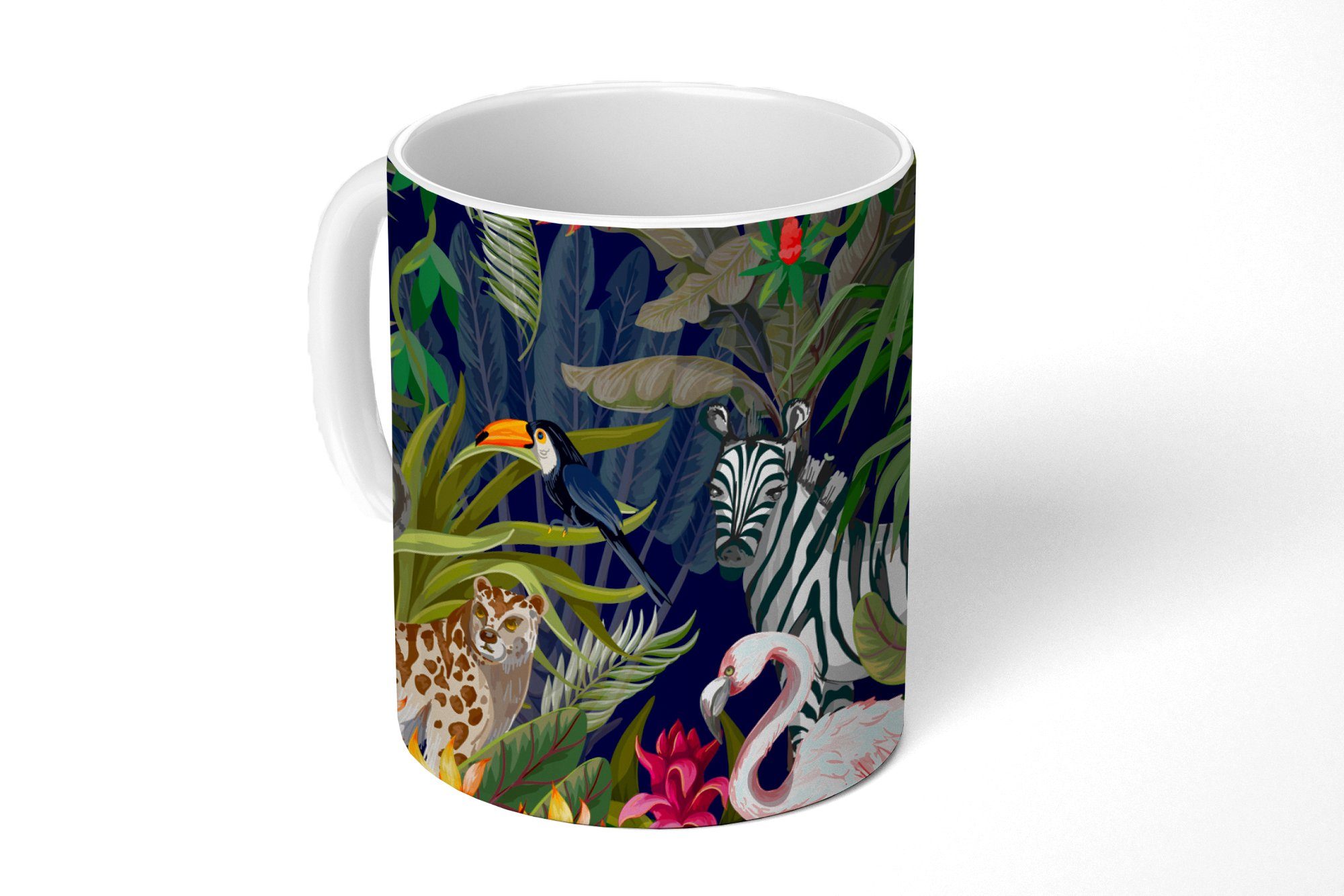 MuchoWow Tasse Dschungeltiere - Natur - Jungen - Mädchen - Flamingo - Zebra, Keramik, Kaffeetassen, Teetasse, Becher, Teetasse, Geschenk