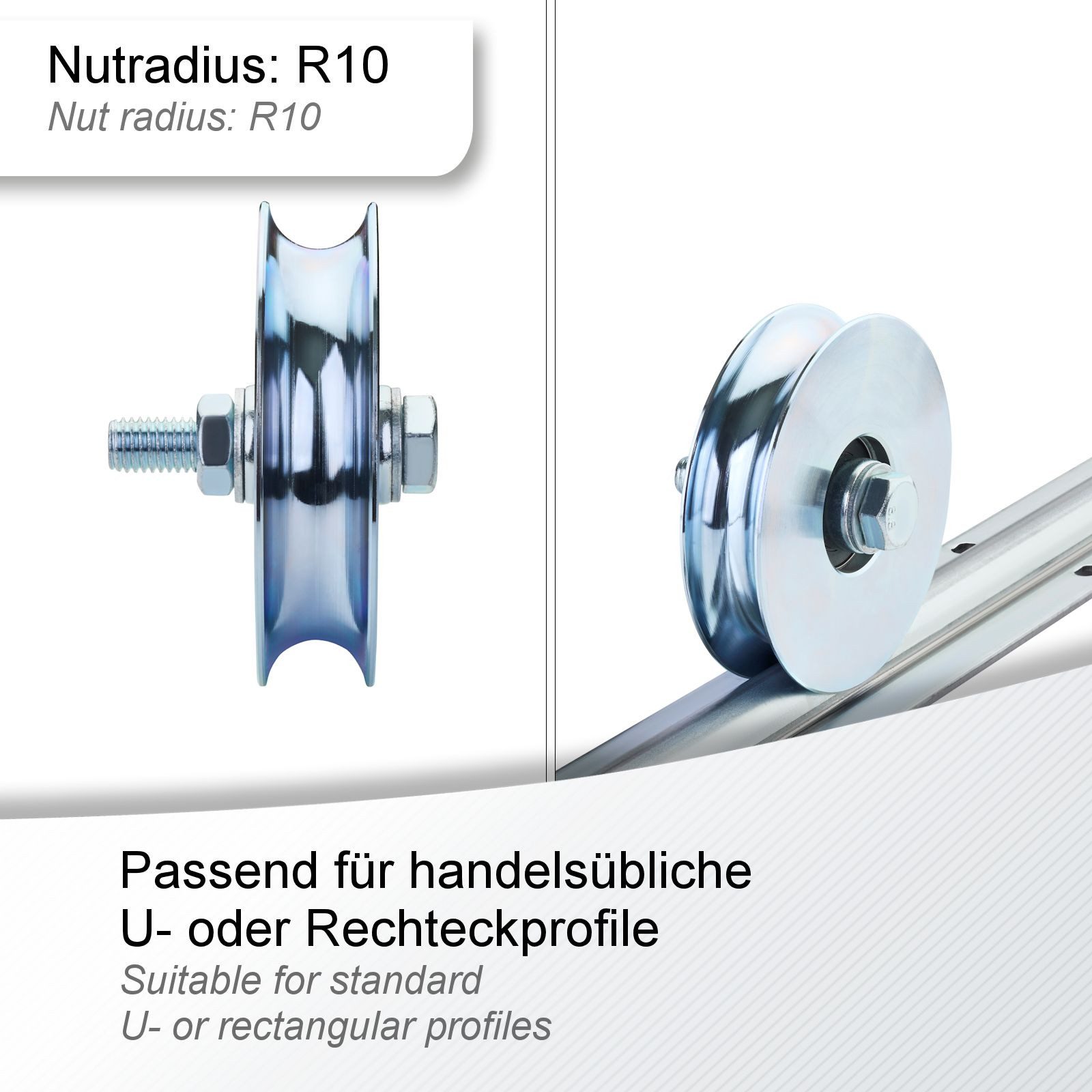 SO-TECH® Torbeschlag Schiebetürbeschlag, Schiebetorrolle oder Laufschiene (1 St), Torrolle, Ø100 (R10), inkl. Montageset, Stahl, verzinkt