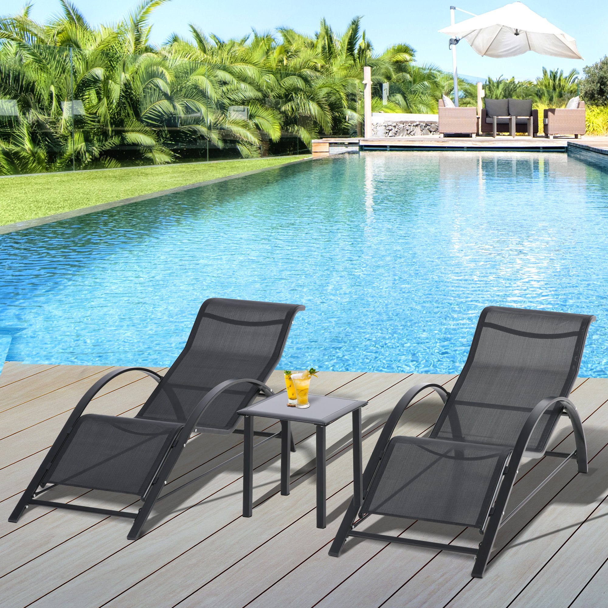 Outsunny Gartenliege Sonnenliege-Set mit Tisch, 2 günstig online kaufen