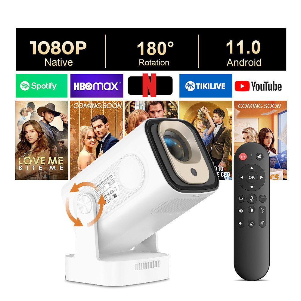 XGODY Gimbal 5 Pro-Autofokus-Beamer Mini-Beamer (400 lm, 10000:1, 3840 X2160P px, BT 5.4 Auto Trapezkorrektur, 150-Zoll-Display für Phone/PC/PS5/Xbox)