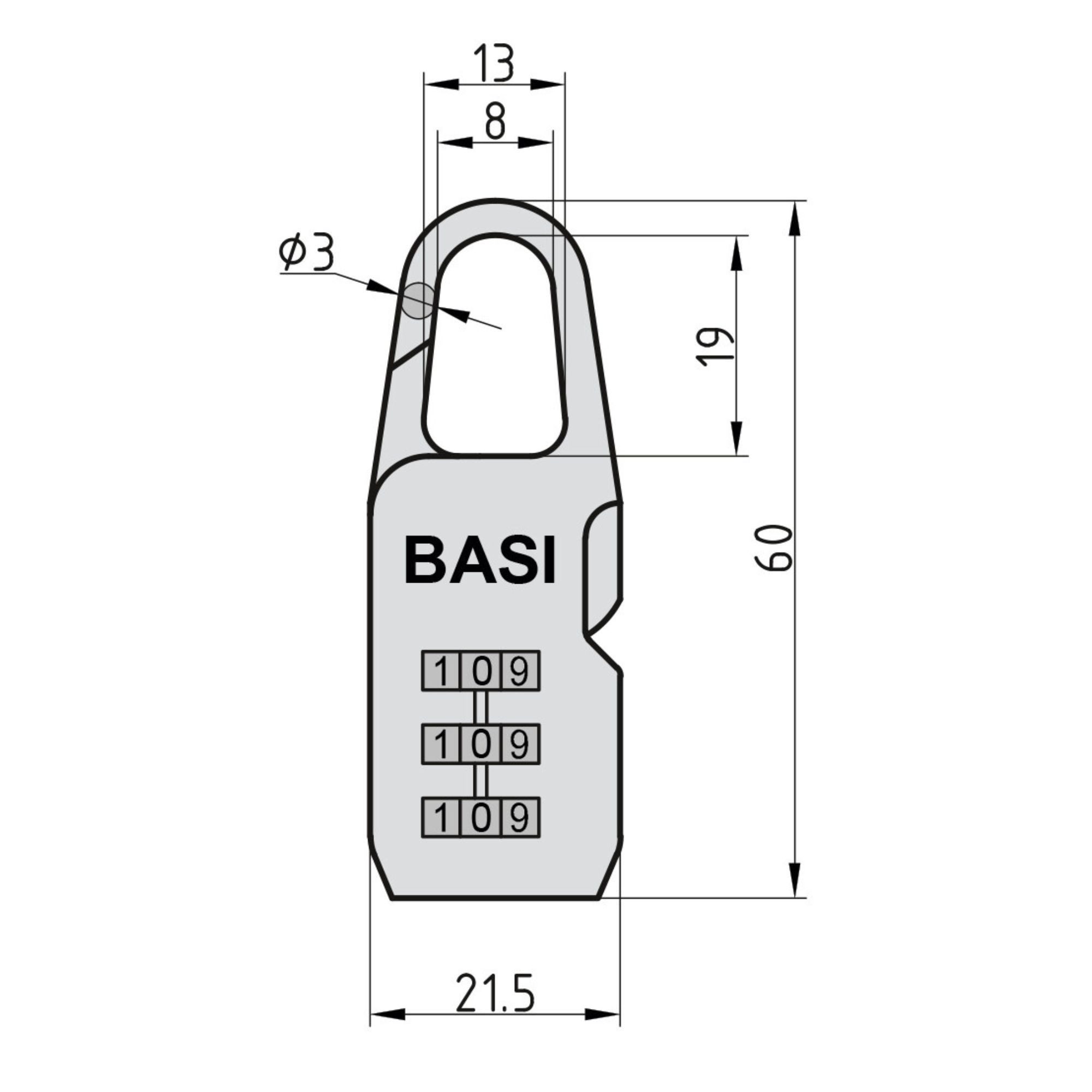 BASI Vorhängeschloss Kofferschloss, (Packung, 1-tlg), mit einstellbarer 3-stelligen Zahlenkombination und Aluminiumgehäuse