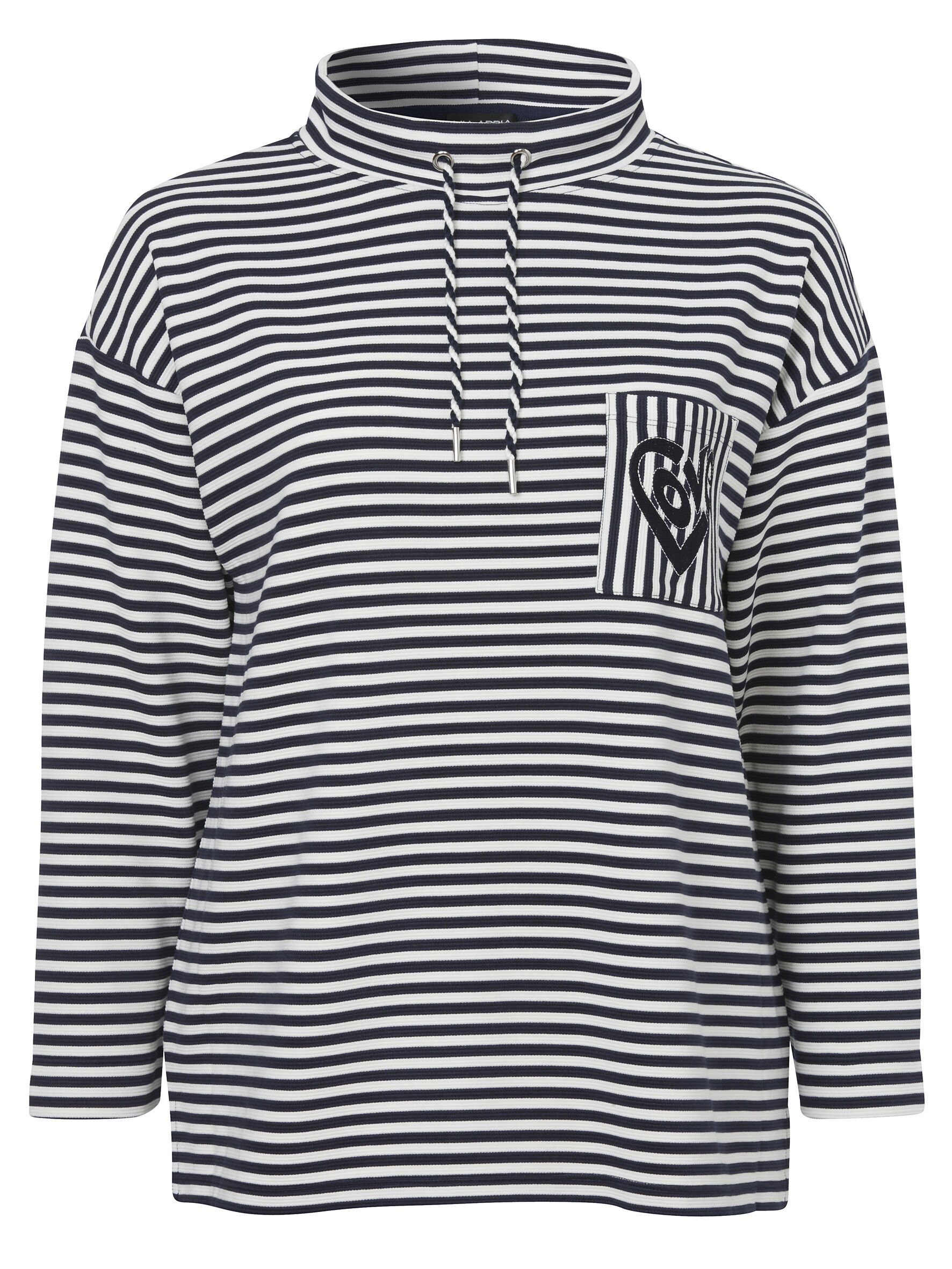 VIA APPIA Sweatshirt mit Allover-Muster Sportives DUE Sweatshirt überschnittenen Gestreiften Schultern mit