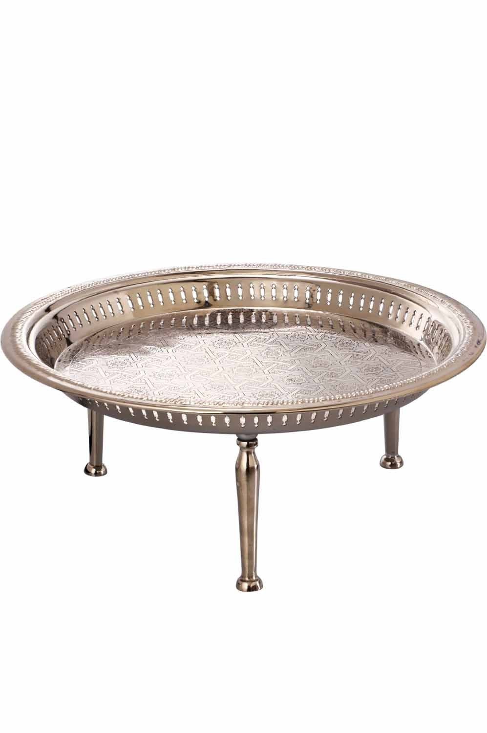 Marrakesch Orient & Mediterran Interior Tablett Orientalisches Tablett Atay handgefertigt aus Metall in Silber 50 cm, Metall, (1-tlg), Handarbeit