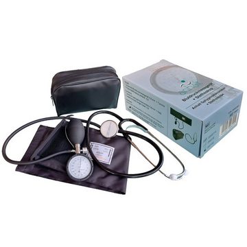 Anhalt Oberarm-Blutdruckmessgerät aneroid inklusive Stethoskop und Etui, manuell, Manschette für Armumfang 22 - 43 cm
