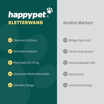 Happypet Kratzbaum, inkl. 2 x Katzenstufen Luxus Katzenwand Stabil, Massivholz, bis 45 Kg