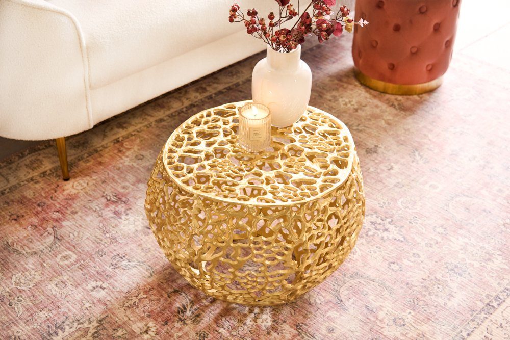 riess-ambiente Couchtisch ABSTRACT LEAF Ø50cm gold (Einzelartikel, 1-St), Wohnzimmer · Metall · rund · handmade · Vintage-Design