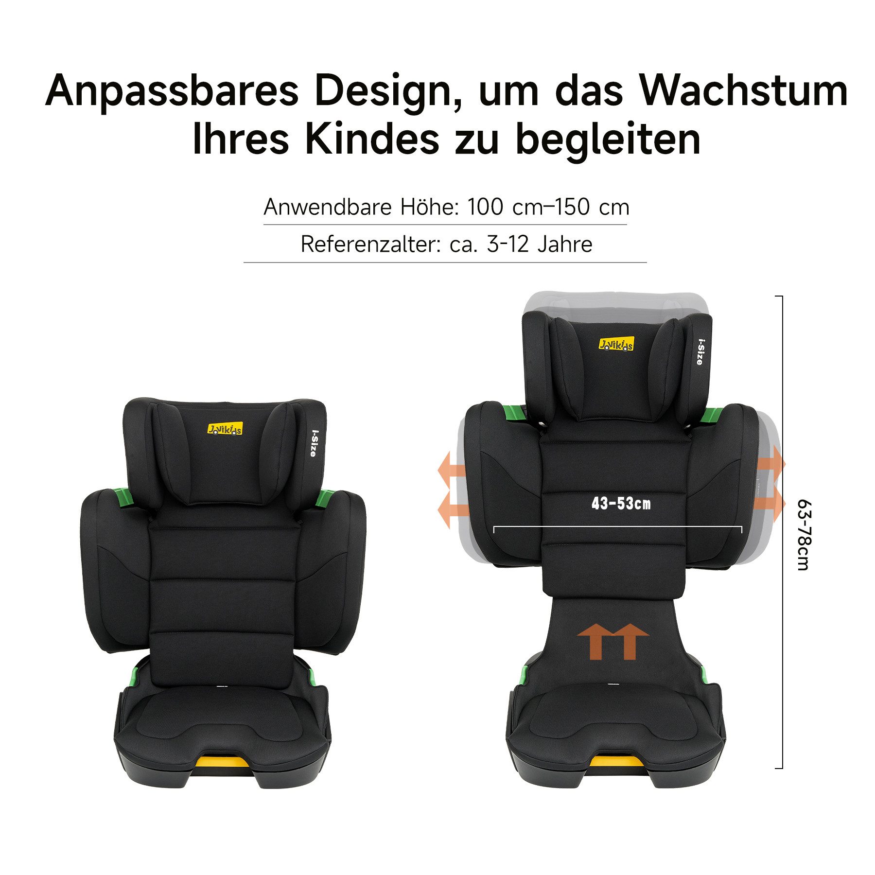 Jovikids Autokindersitz Faltbar Kindersitz mit ISOFIX, mit Rückenlehne, ab: 3Jahre, bis: 12 Jahre, ab: 100 cm, bis: 150 cm, Geeignet für Reisen