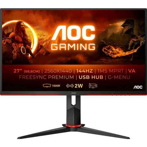 AOC CQ27G2U/BK Curved-Gaming-Monitor (68,6 cm/27 ", 2560 x 1440 px, QHD, 1 ms Reaktionszeit, 144 Hz, VA LED)