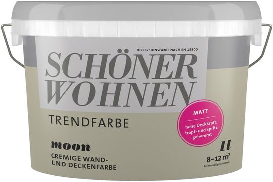 SCHÖNER WOHNEN-Kollektion Wand- und Deckenfarbe »Trendfarbe«, 1 Liter, Moon, hochdeckende Wandfarbe - für Allergiker geeignet