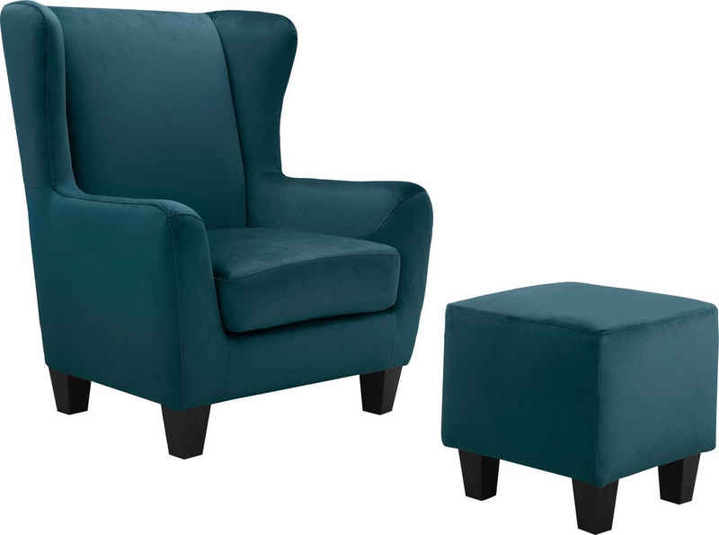 Home affaire Sessel »Chilly« (Set, 2-St., bestehend aus Sessel und Hocker), mit bequemer Federkern-Polsterung, in drei unterschiedlichen Bezugsqualitäten erhältlich, Sitzhöhe 44 cm