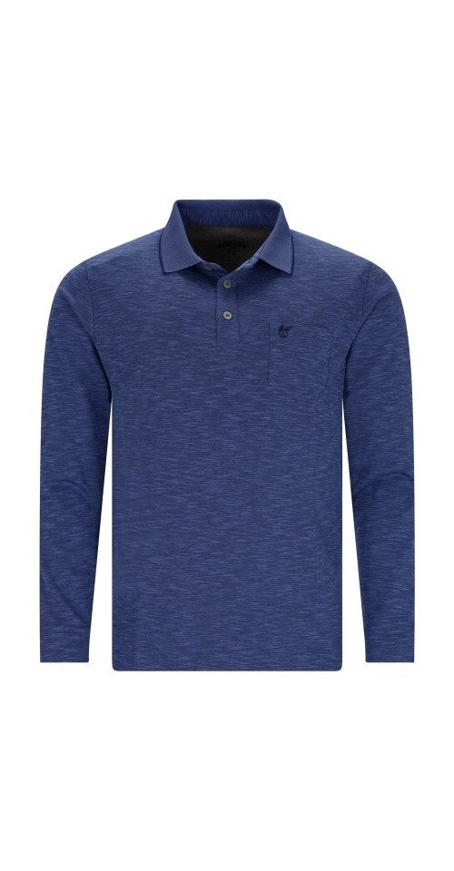 Hajo Langarm-Poloshirt H Softknit Polo Flammengarn blau