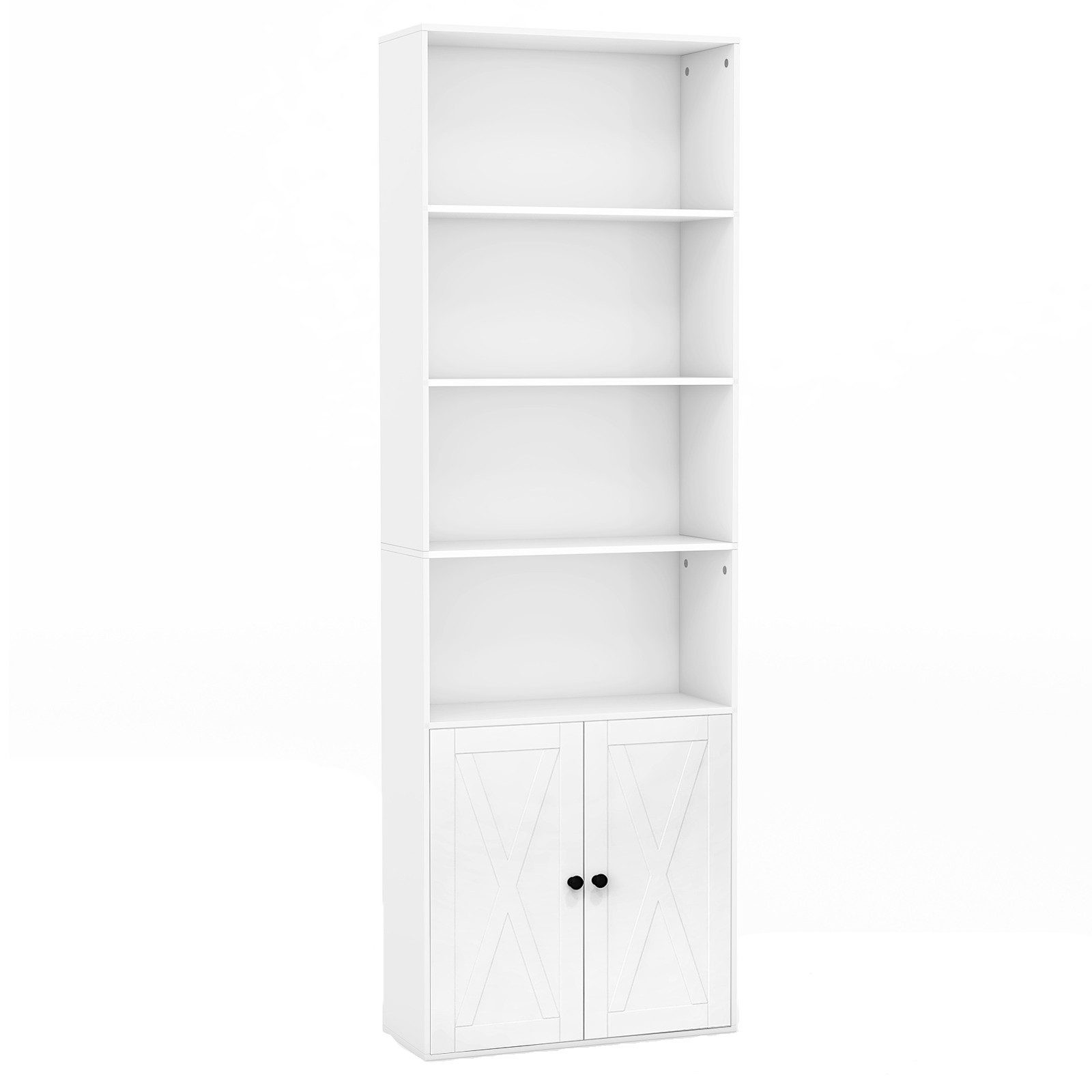 COSTWAY Bücherregal, 180cm Bücherschrank mit Türen & 4 offenen Fächern