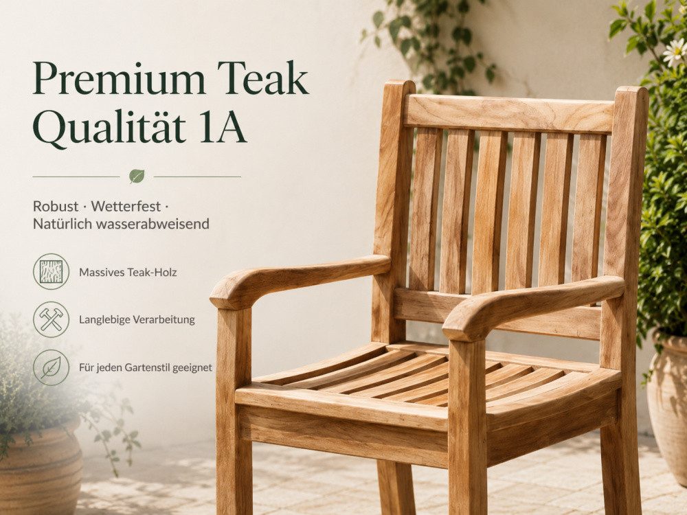 Wohnpalast Gartenstuhl Gartenstuhl Beaufort Premium Teak Gartensessel mit Armlehnen