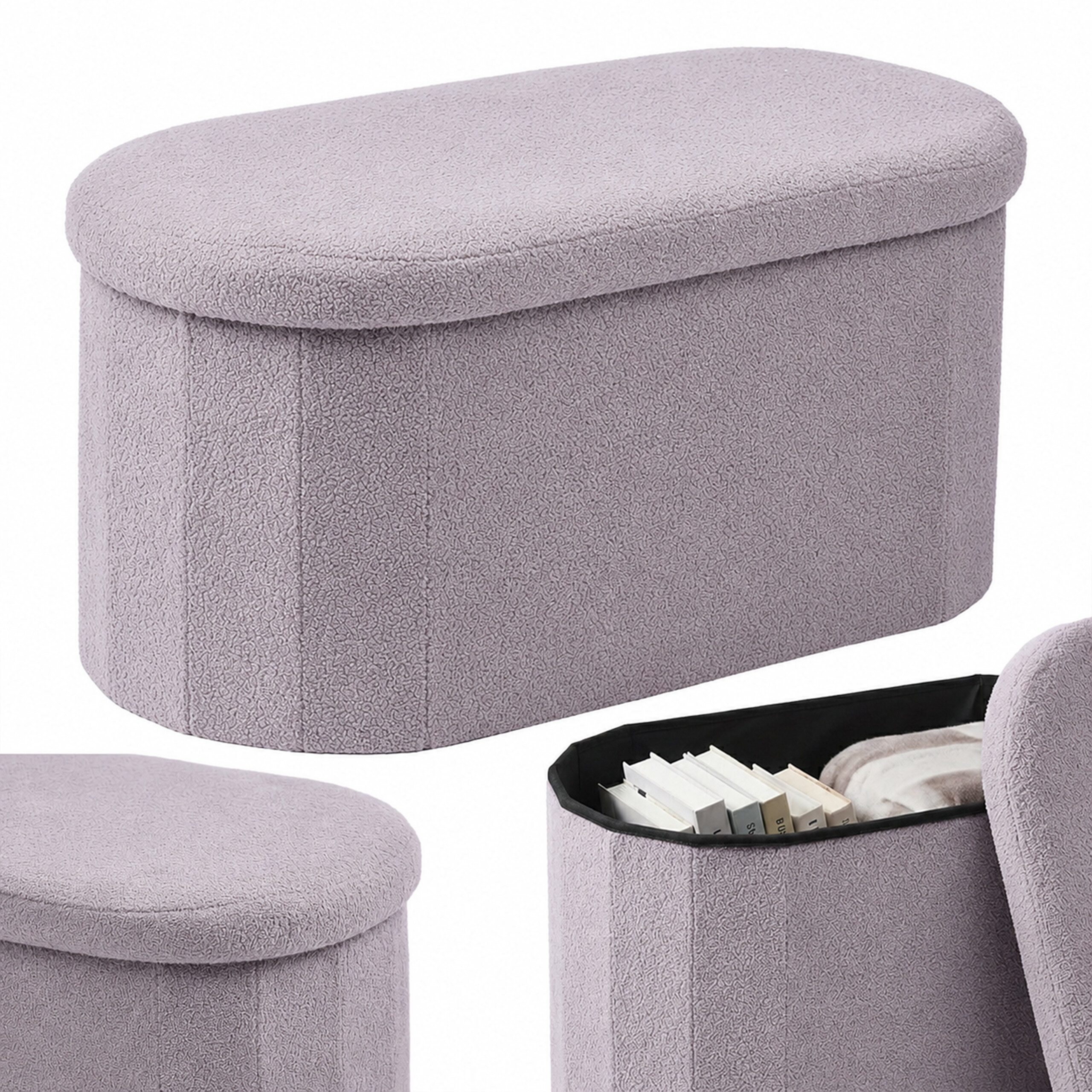 relaxdays Sitztruhe Sitzbank aus Teddystoff (1-St), Hellgrau