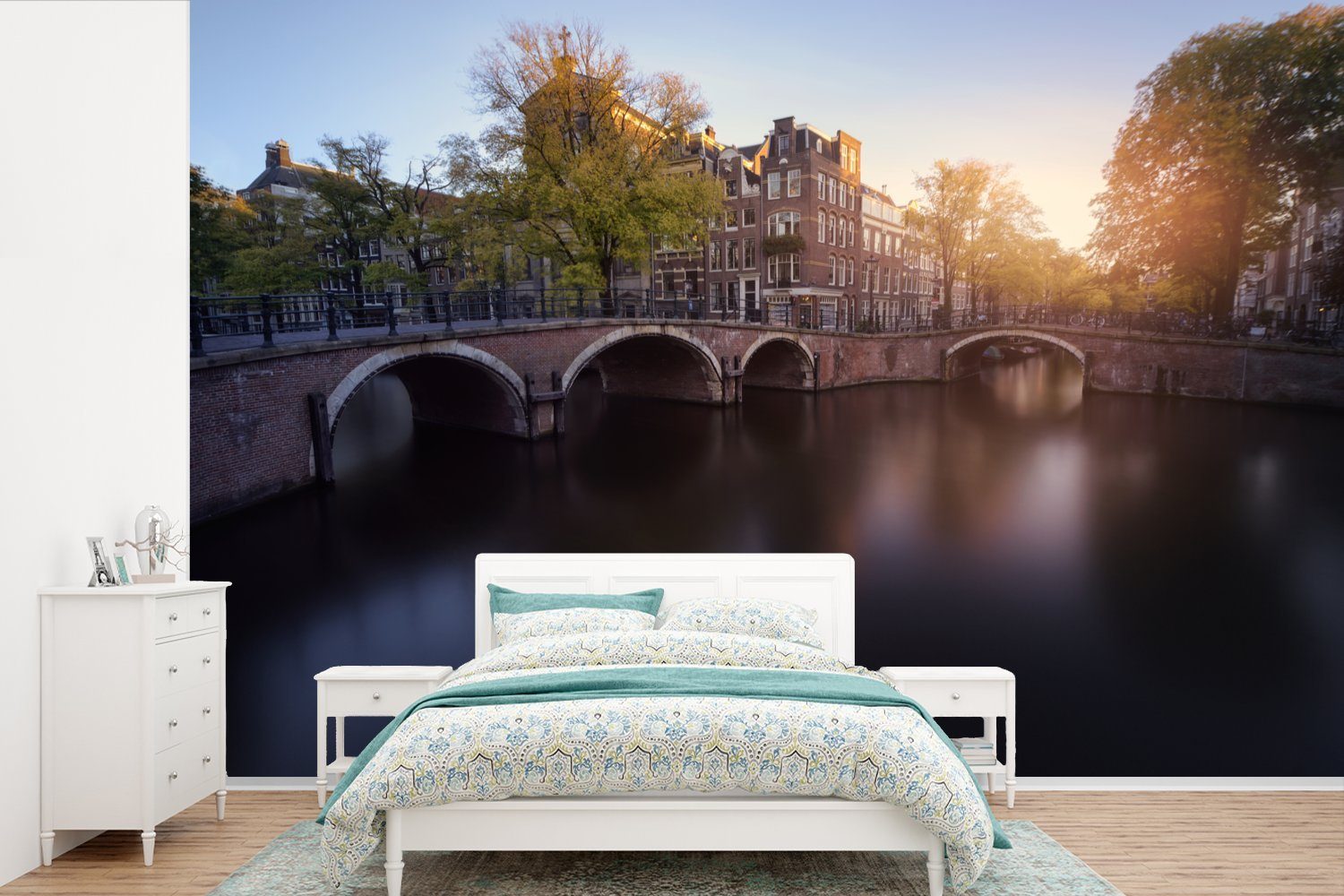 MuchoWow Fototapete Ein Sonnenuntergang über der Keizersgracht in Amsterdam, Matt, bedruckt, (6 St), Wallpaper für Wohnzimmer, Schlafzimmer, Kinderzimmer, Vinyl Tapete | Fototapeten