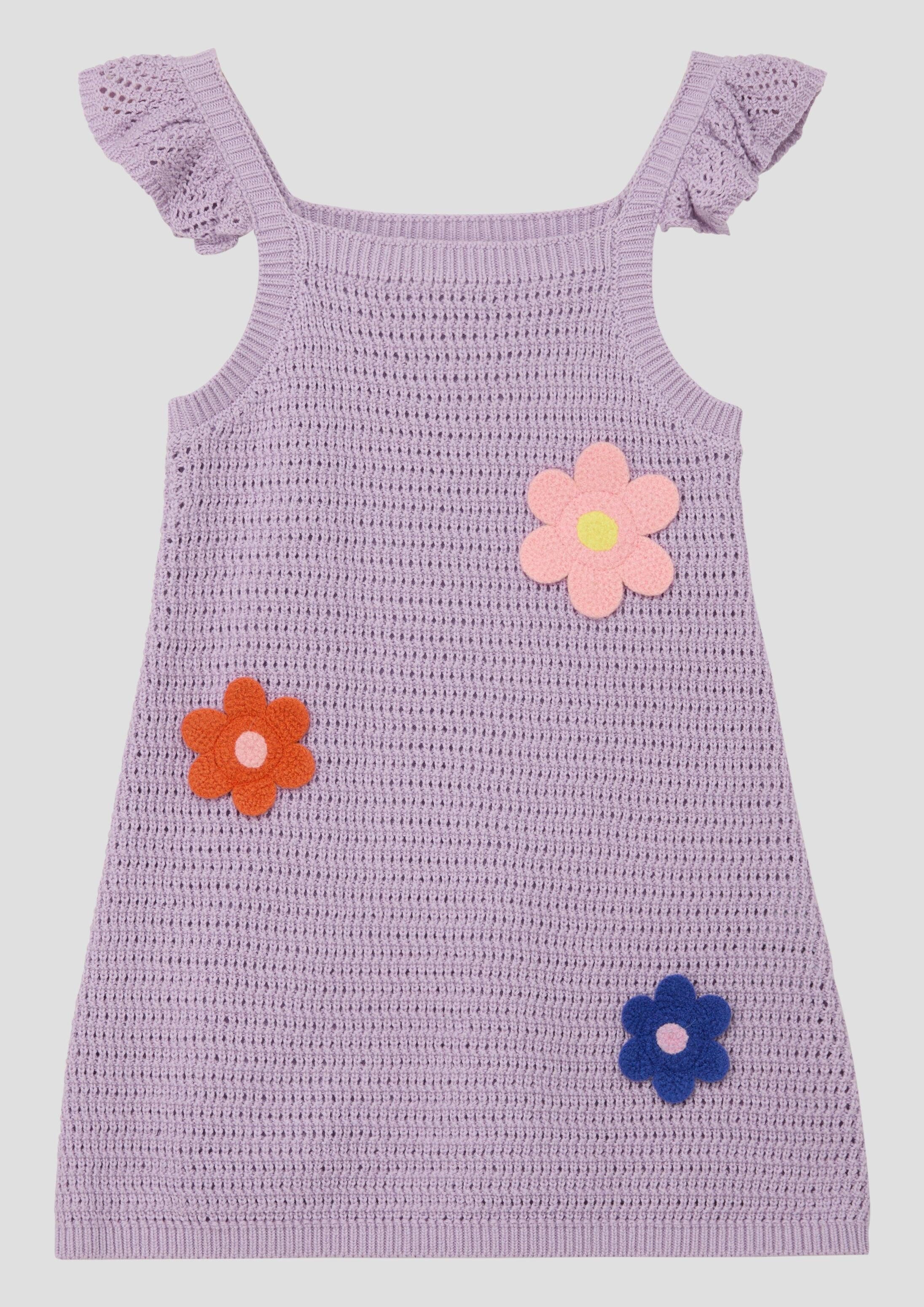 s.Oliver Minikleid Kleid Kurzes Kleid aus Ajourstrick mit Blumen-Applikationen