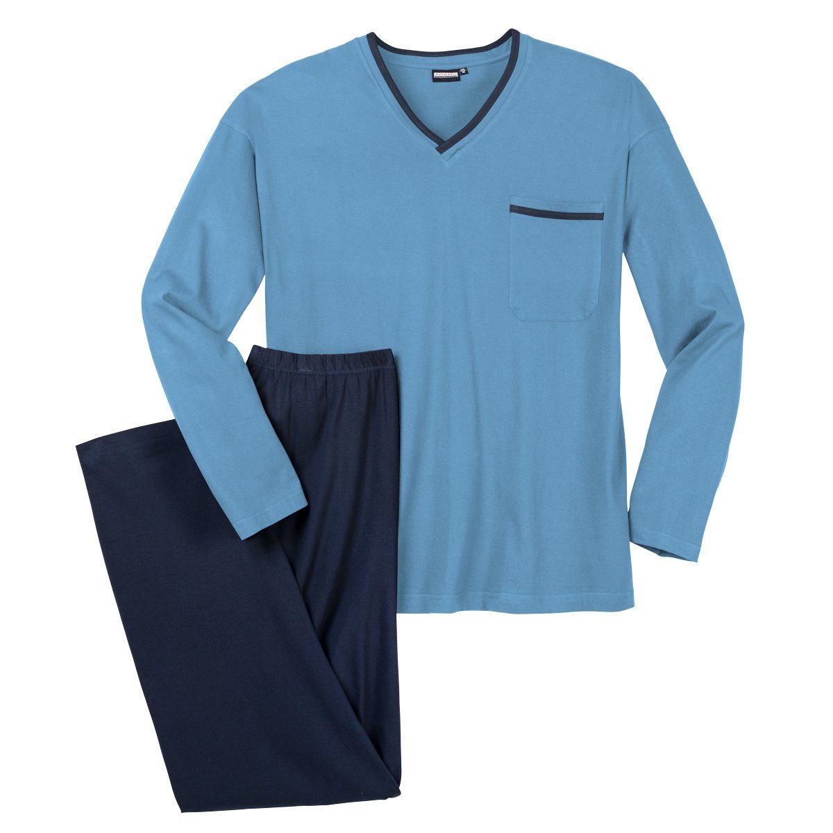 ADAMO Pyjama Adamo Schlafanzug Übergröße hellblau V-Ausschnitt (2 tlg) günstig online kaufen