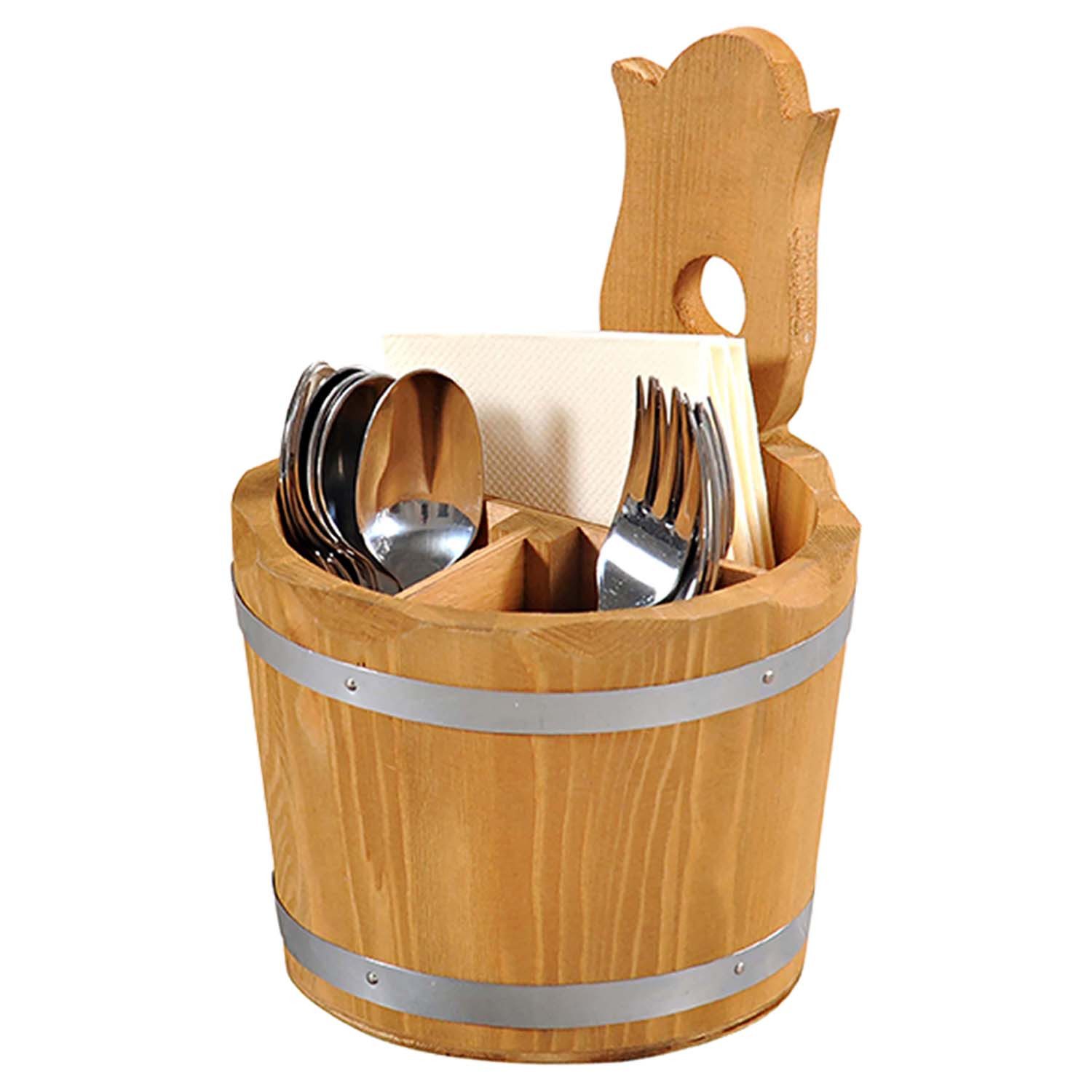 Kesper Besteckträger 8 Stück Besteckbox, 3-fach Einteilung - Kiefer - Ø 14cm, (8-tlg), praktischer Tragegriff