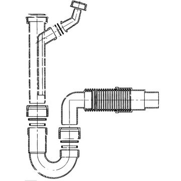 SANITOP WINGENROTH Siphon, (1-tlg., Röhrengeruchsverschluss, Winkelschlauchverschraubung 45), Weiß, Typ 1 1/4 '' x 40/50 mm, Spüle, Flexibles Abgangsrohr, 221528