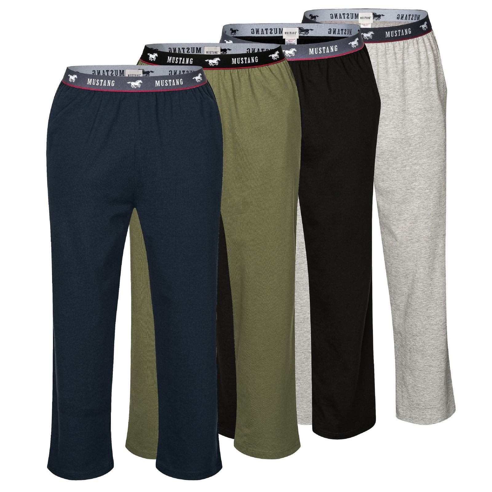 MUSTANG Loungepants Long Pants Mustangbranding schwarz Hose Lounge roter Kontraststreifen und Freizeithose Trousers