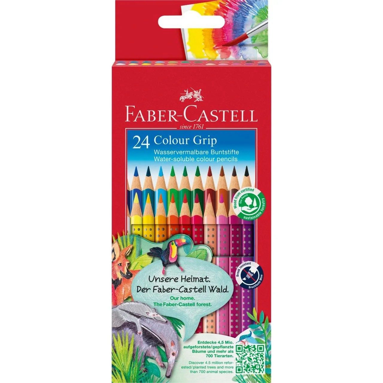 Faber-Castell Buntstift Colour Grip Buntstifte 24er Set ergonomisch für Kinder, Patentierte Grip Zone ergonomische Dreikantform