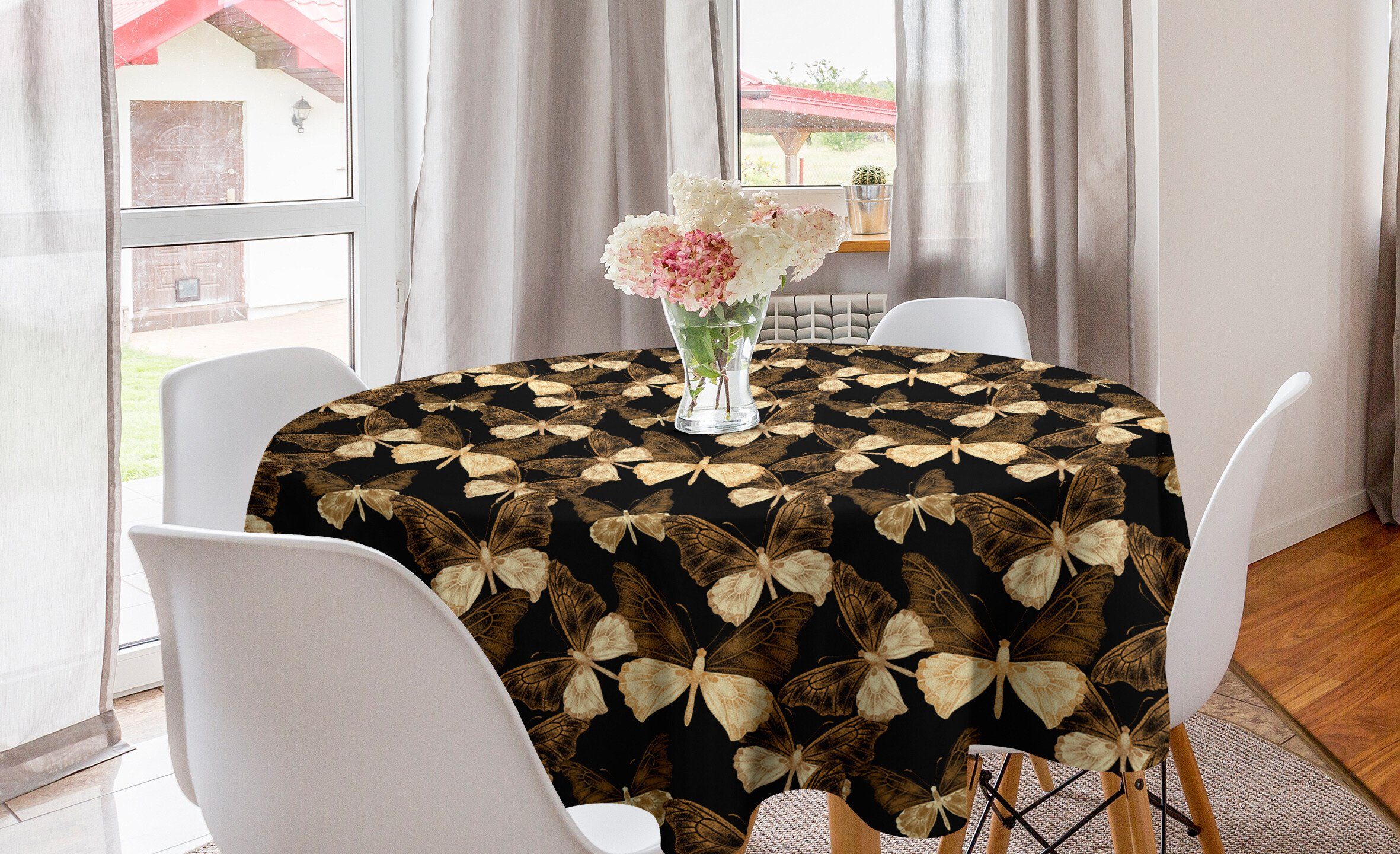 Abakuhaus Tischdecke Kreis Tischdecke Abdeckung für Esszimmer Küche Dekoration, Schmetterling Exotische tropische Weinlese