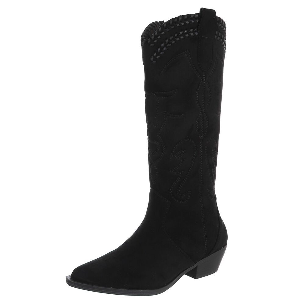 Ital-Design Damen Westernstiefel mit Blockabsatz und Ziernähten Westernstiefel (92299579) Blockabsatz Stiefel in Schwarz
