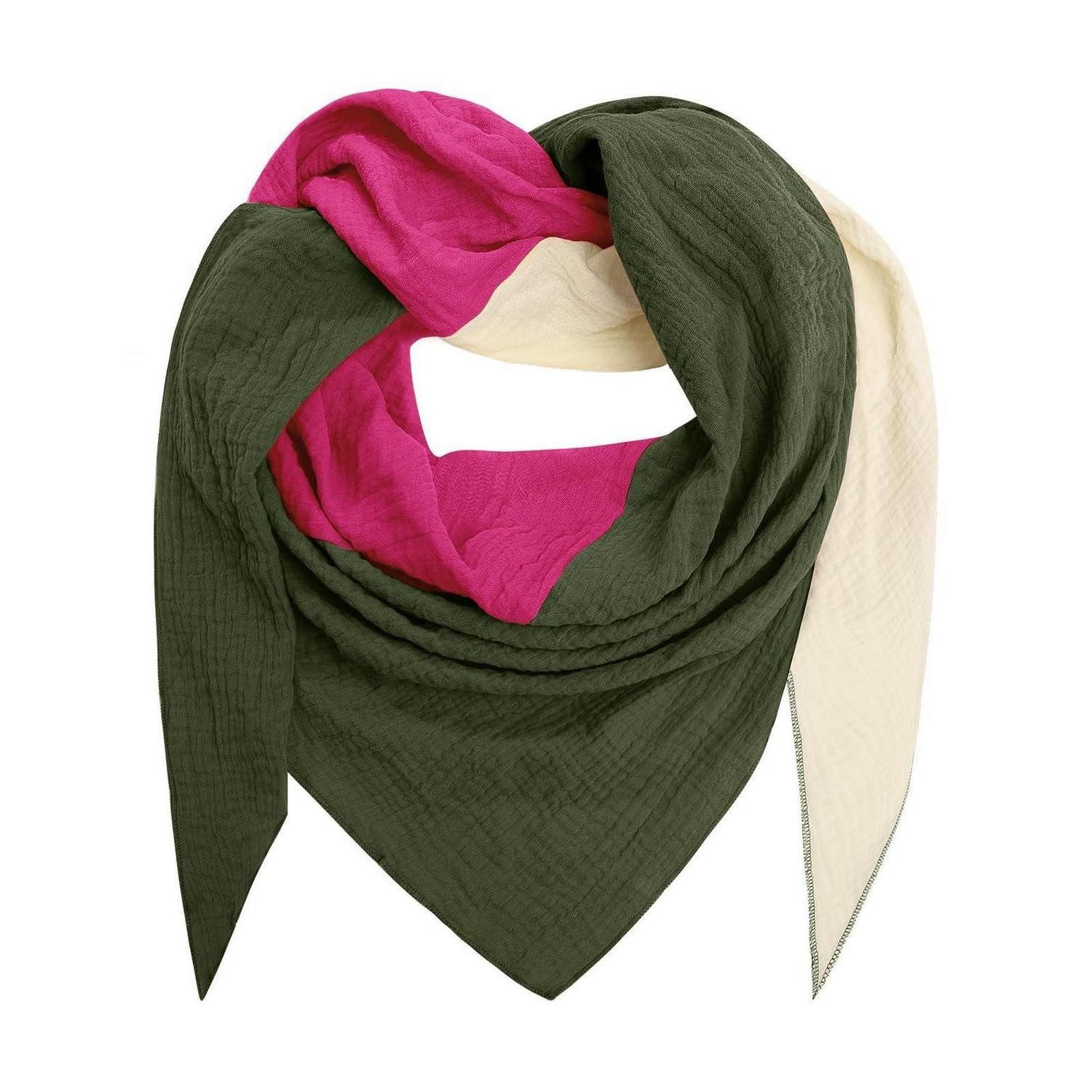 LuxusKollektion Dreieckstuch Musselin Dreieckstuch Baumwolle Grün-Rose-Beige, (1-St)