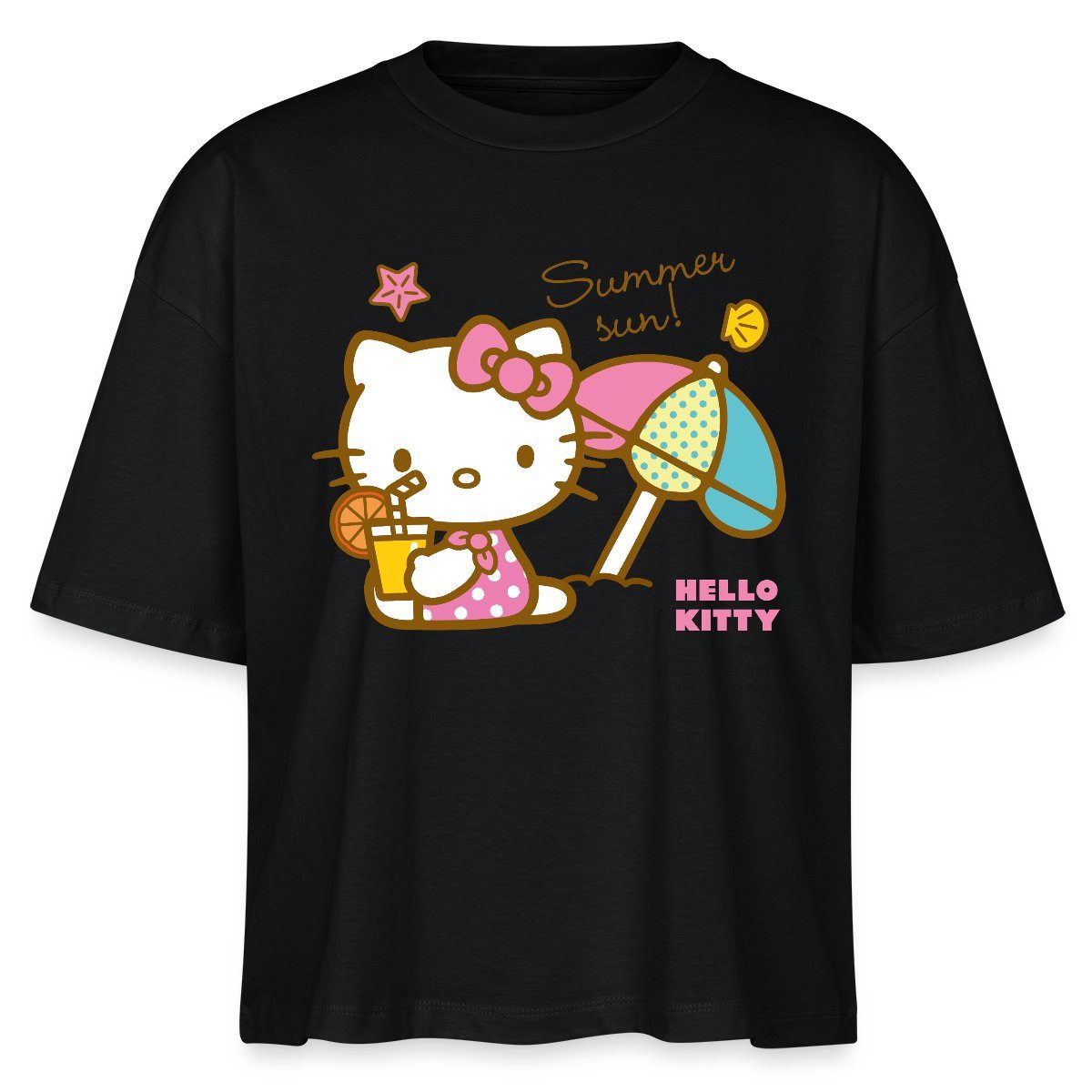 T-Shirt Hello Kitty Am Strand Summer Sun Boxy Shirt Damen