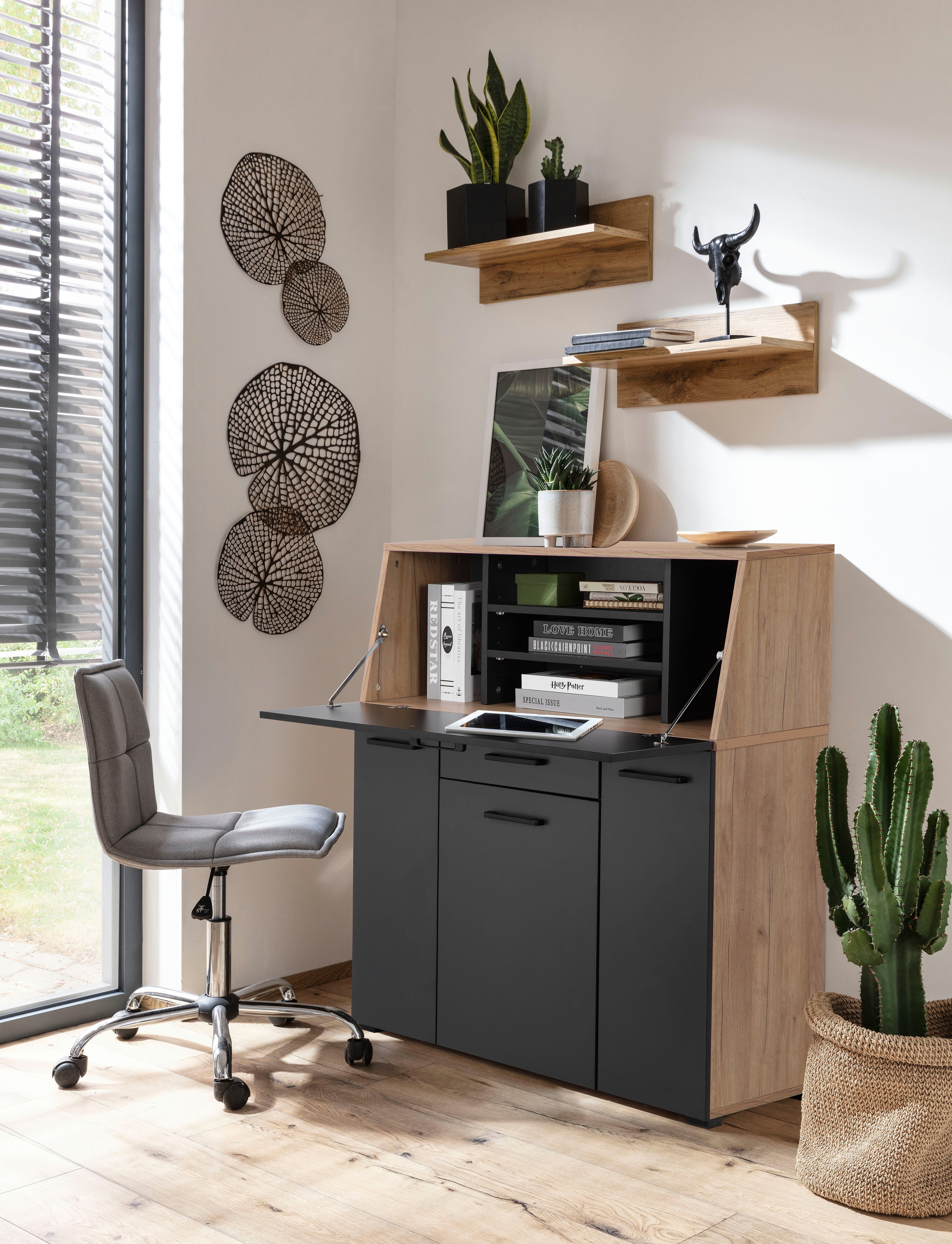 Stauraummöglichkeiten, eiche/schwarz Moid, Places B. & graphit viele Sekretär Style Design, of 88,5 cm kompaktes Home-Office-Schreibtisch, modernes
