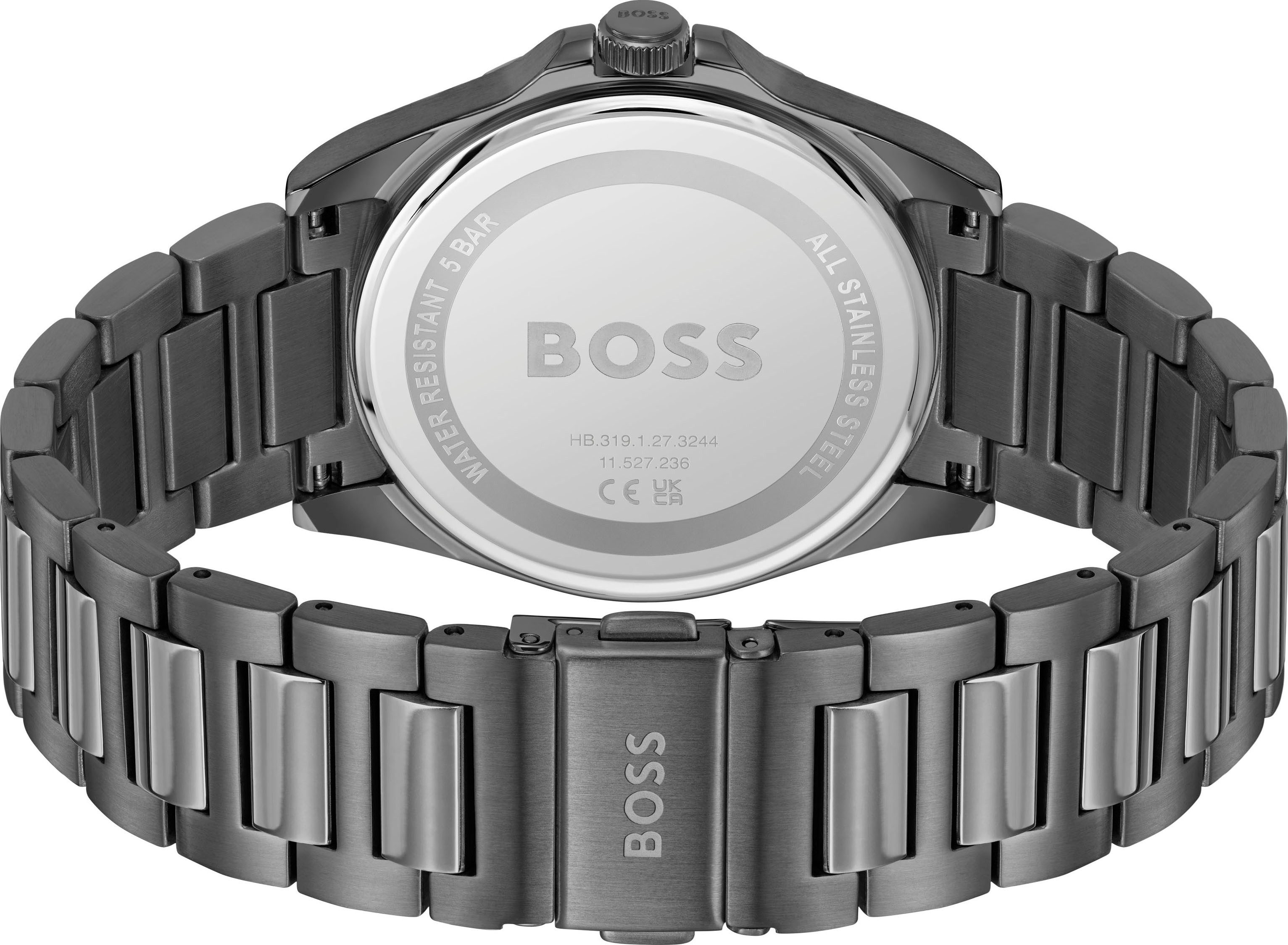 BOSS Quarzuhr STRIKE 1514175, Armbanduhr, Damenuhr, Herrenuhr, Edelstahlarmband, analog, Tag